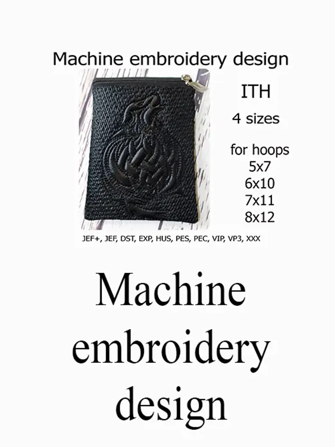 In the hoop bag Wolf embroidery design ITH Cosmetic bag