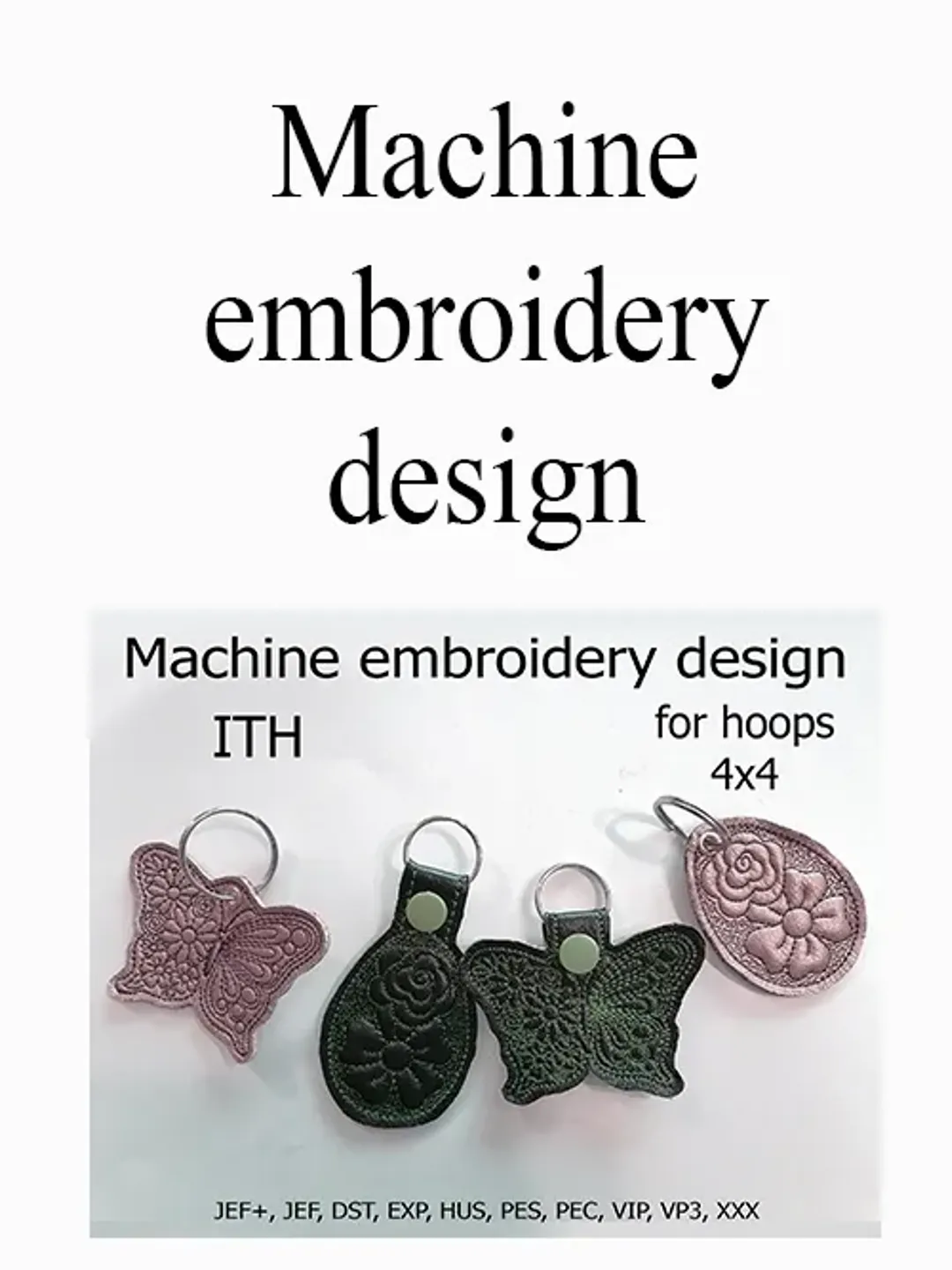 Machine Embroidery Design Butterfly and Flowers Key Fob Snap Tab Key In The Hoop Key Ring