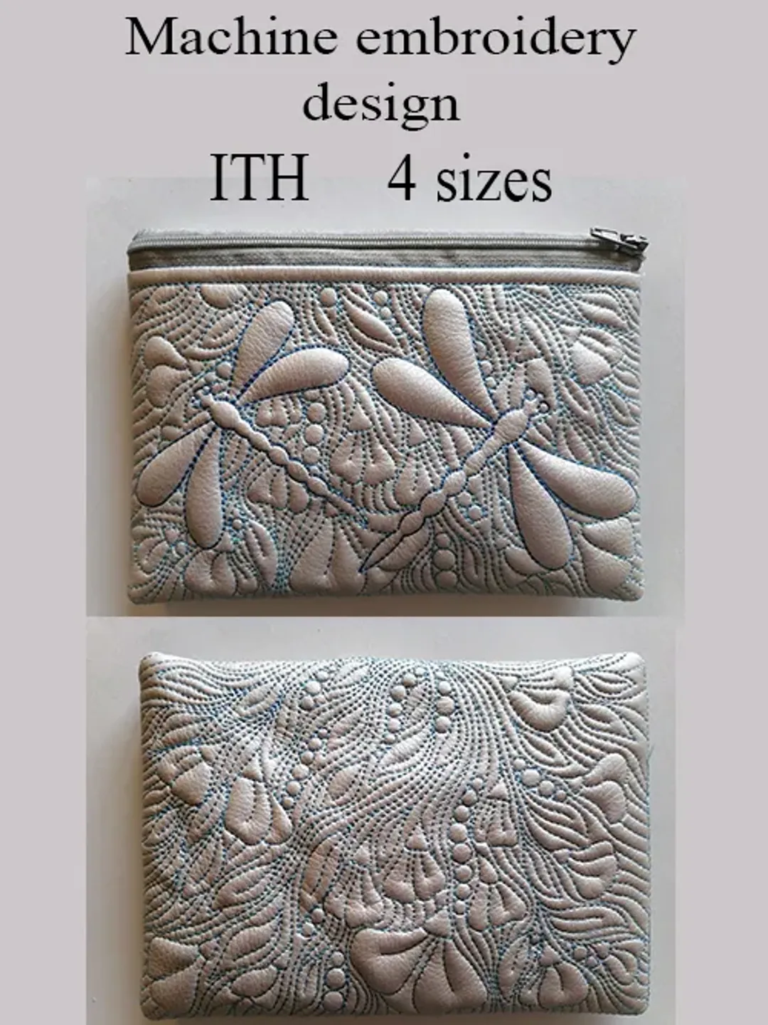 In the hoop bag embroidery design Dragonflies and flowers ITH Cosmetic bag emb file