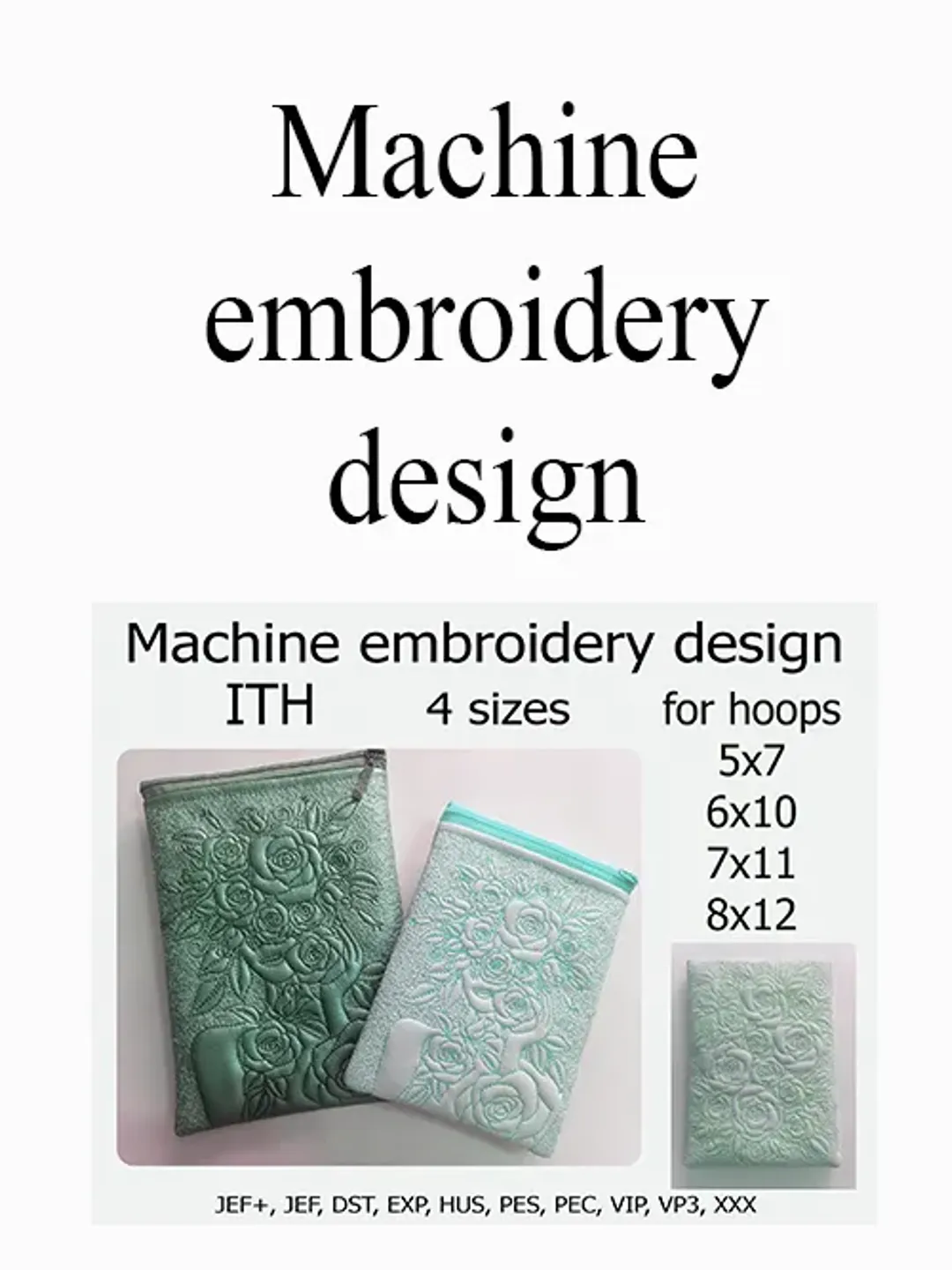 In the hoop bag embroidery design girl and roses ITH Cosmetic bag