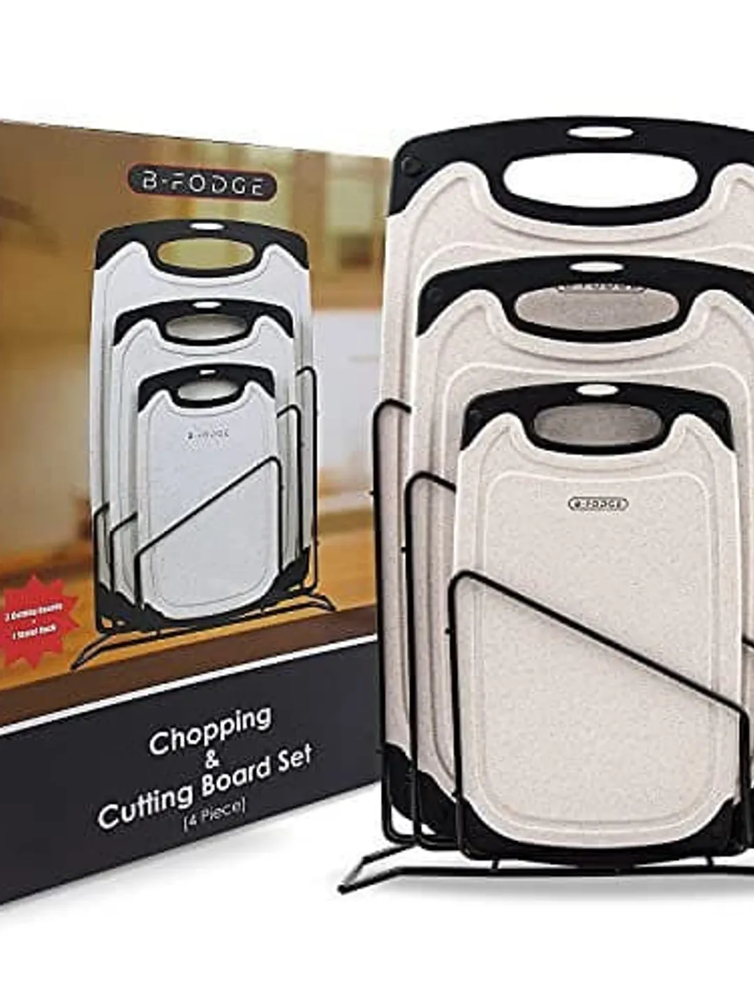 B-FODGE 3-Piece Cutting Board with Rack Set for Kitchen – BPA Free Chopping Board Set, Dishwasher Safe Professional Cutting Board