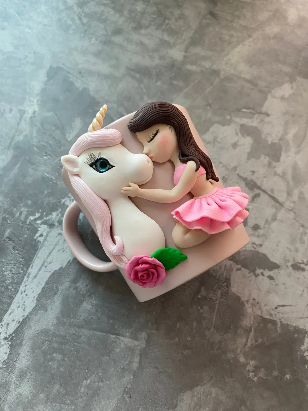 Custom funny coffee mug with cute polymer clay unicorn