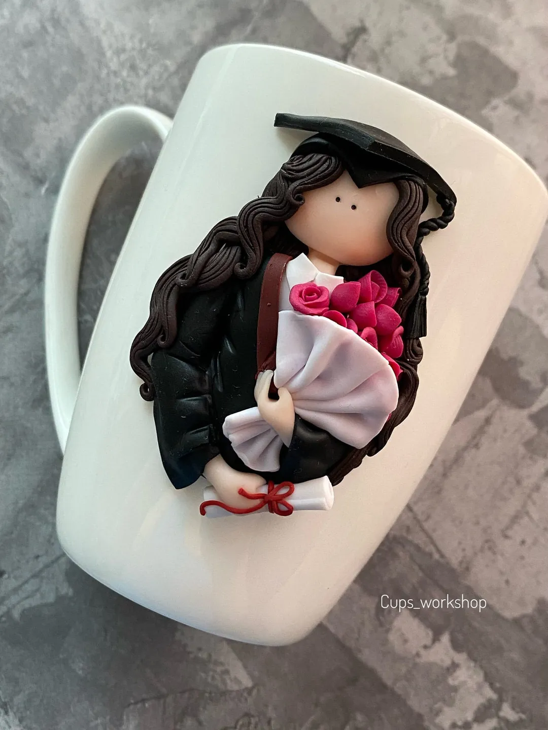 Teacher appreciation gift ceramic mug handmade with polymer clay decor