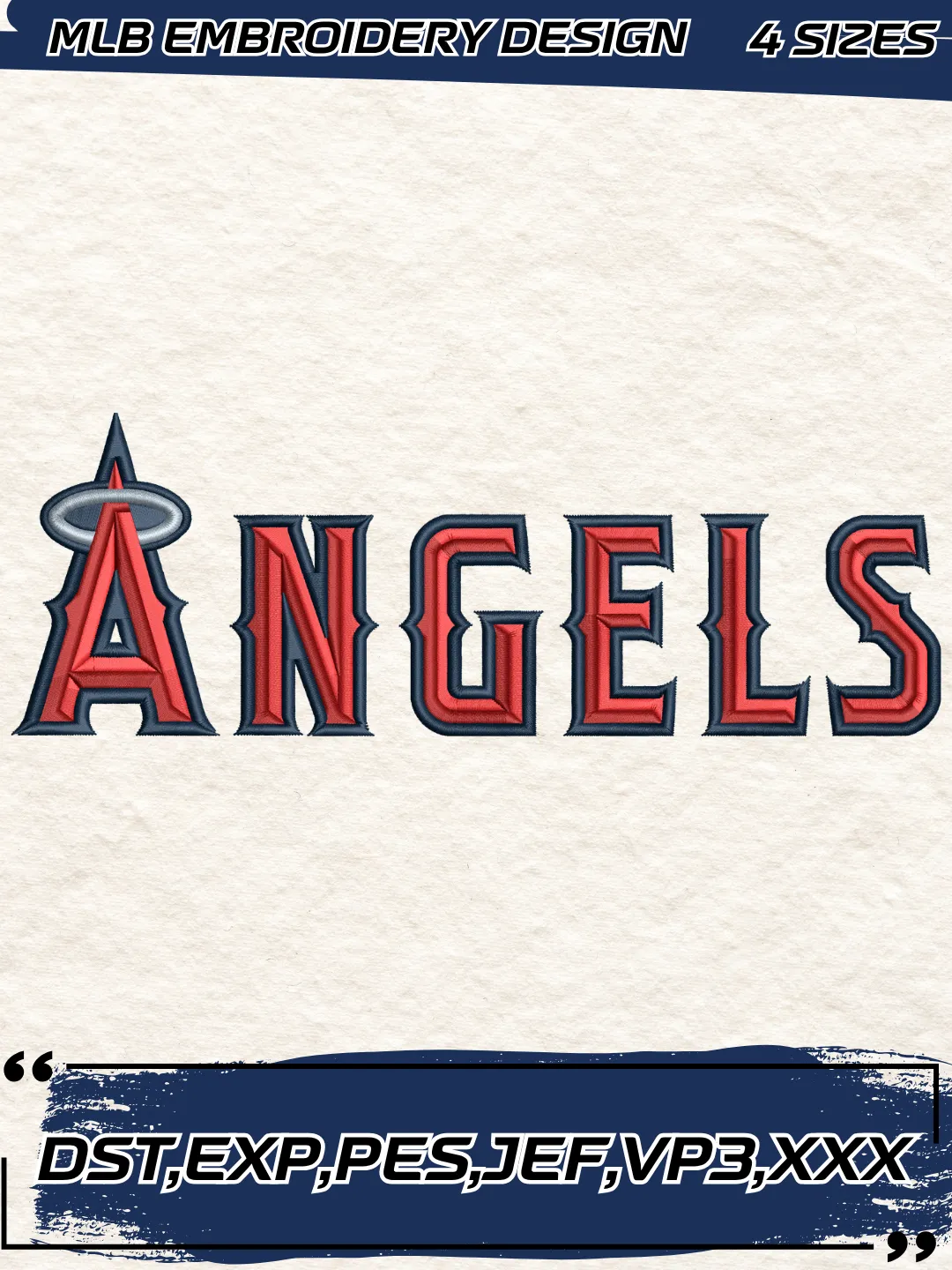 Angels Baseball Embroidery Design - Wordmark Logo - Machine Embroidery File