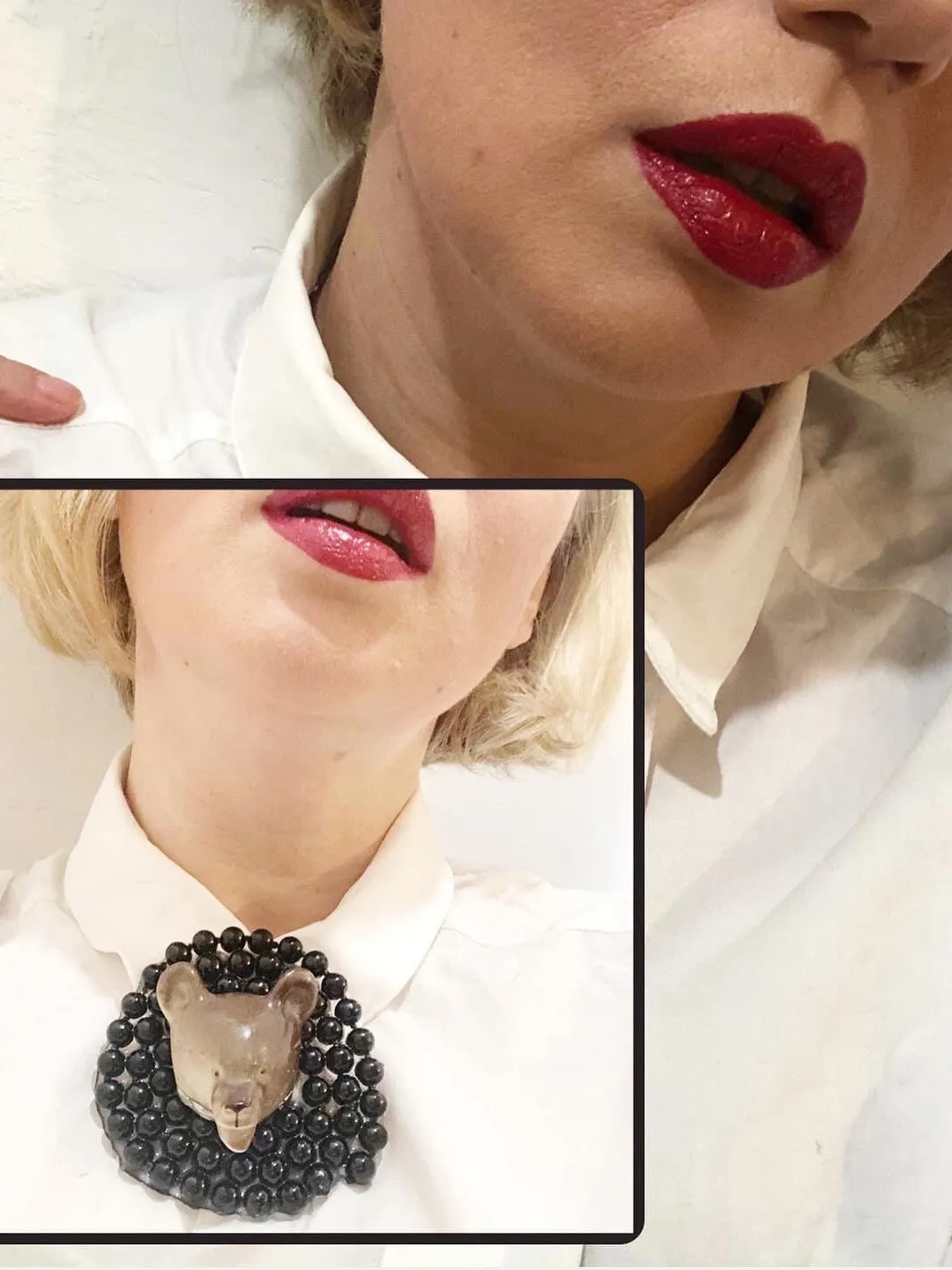 bear brooch vintage bear figurine in black vintage beads large brutal brooch