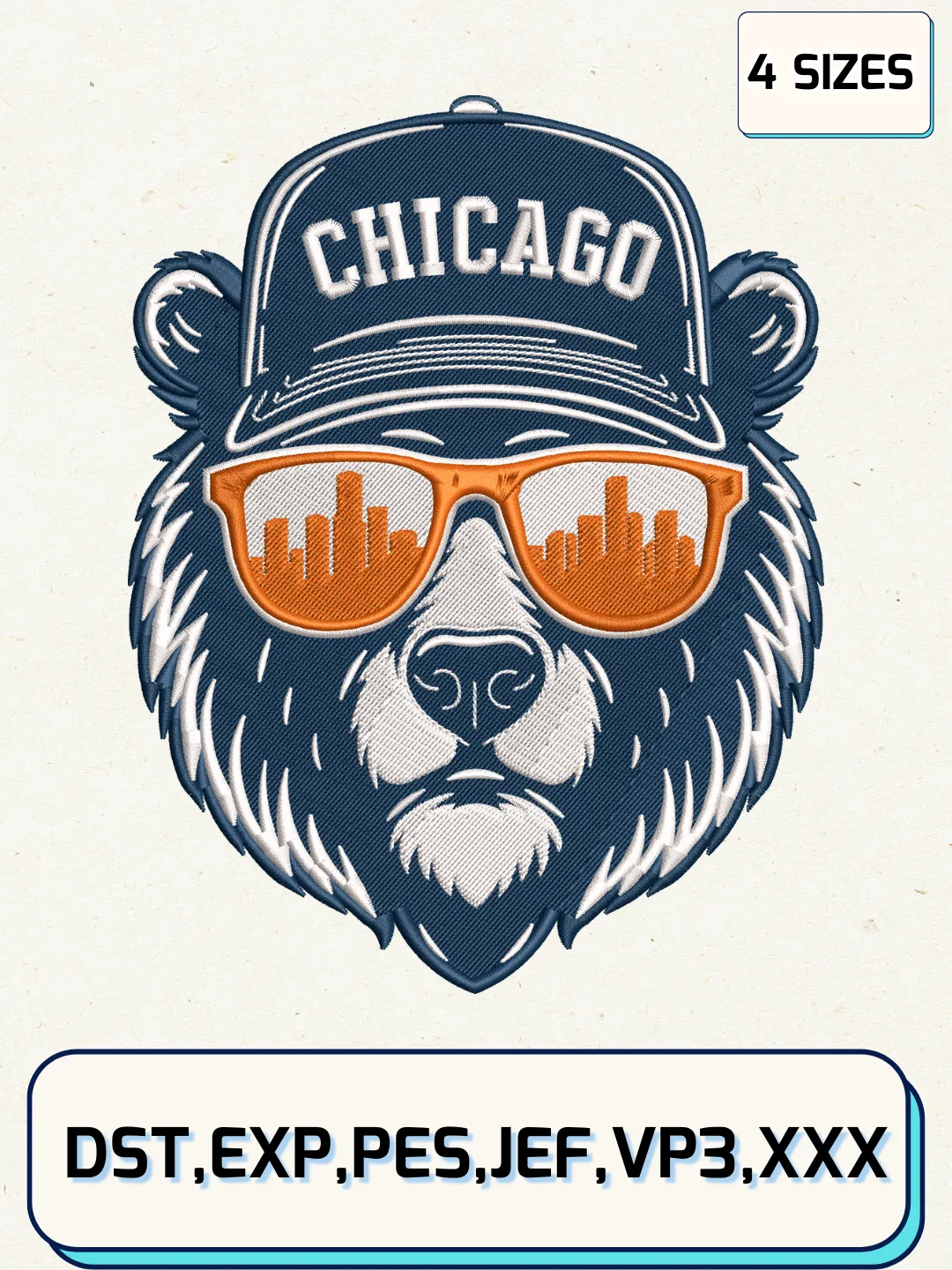 Chicago Bear Football Face Embroidery Design Files, NFL Logos Embroidery Designs, Machine Embroidery Files, 4 Sizes