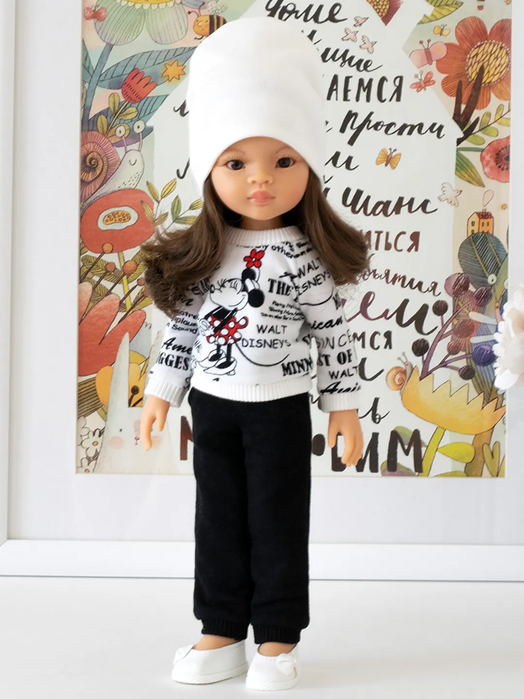 Black and white set clothes for Paola Reina doll, Siblies doll, Corolle, Minnie Mouse print, suit for 13" dolls