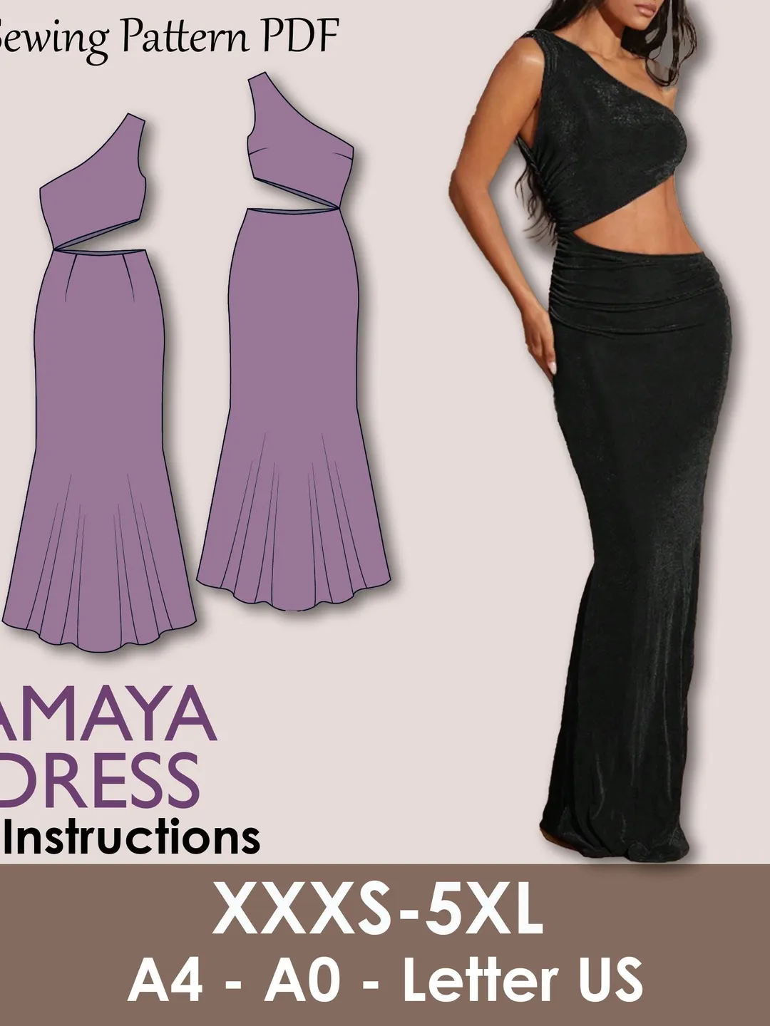 chinese dress ladies One Shoulder Mini Dress Sewing Pattern – Rosys Patterns main image 0