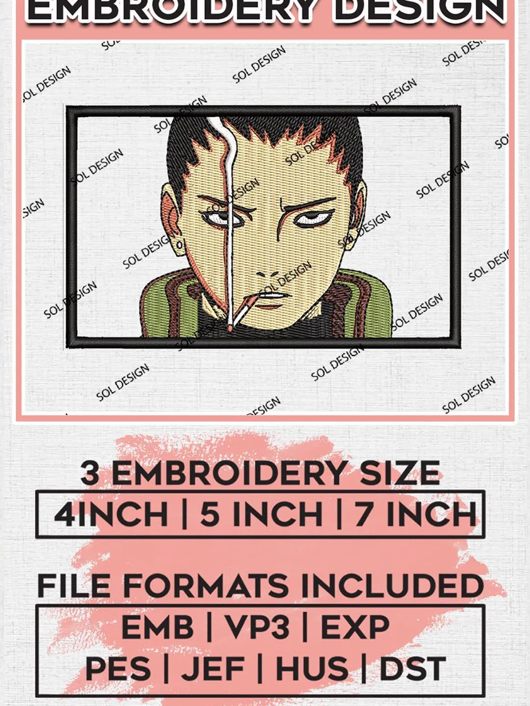 Shikamaru Embroidery Design, Naruto Anime Embroidery Files, Machine Design Pes Dst, Shikamaru Smoke Embroidery EMB_ANIME_120