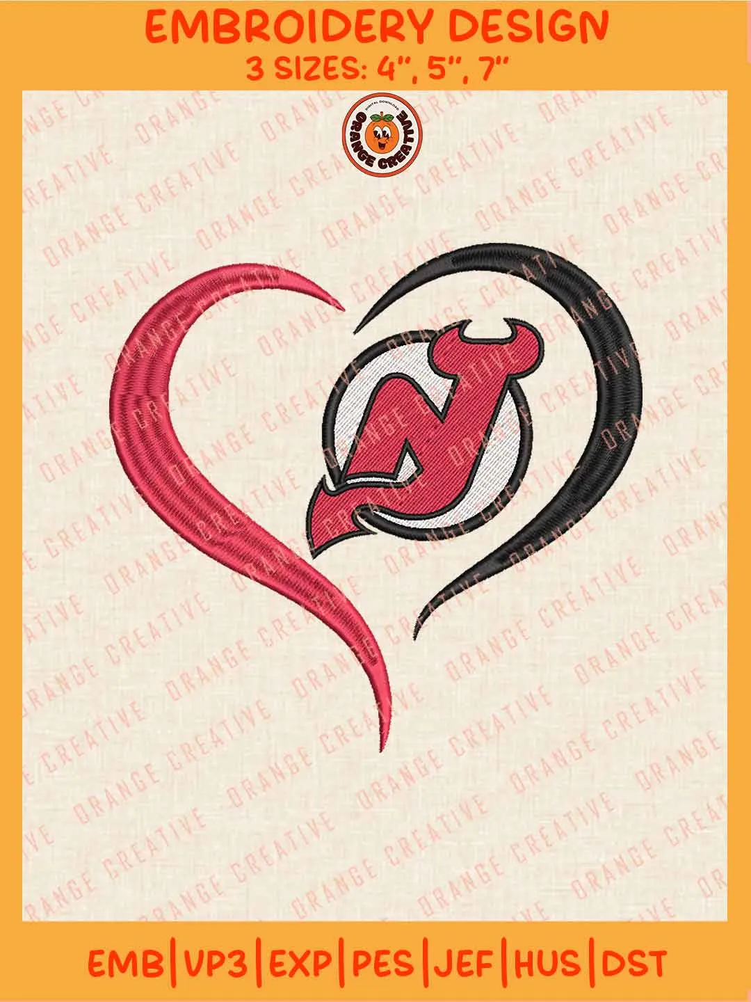NHL New Jersey Devils Team Heart Logo Embroidery Files, New Jersey Devils Hockey Team Embroidery Designs, NHL Devils Machine Embroidery Files, NHL Hockey Team Machine Embroidery, Digital Download