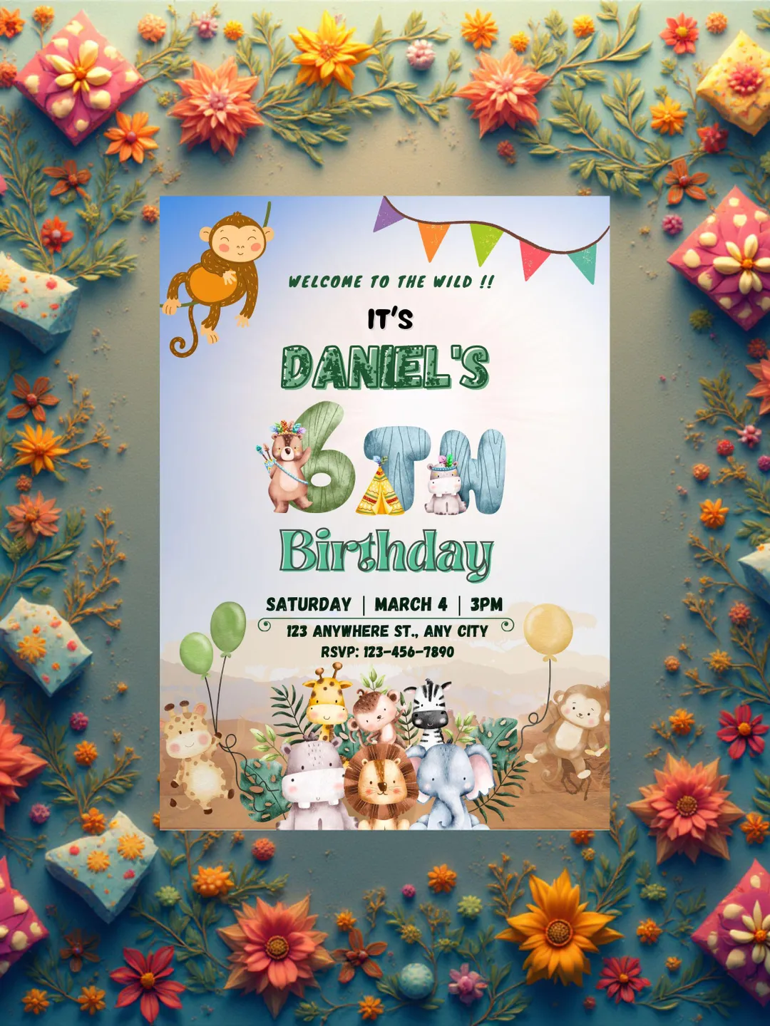 Zoo Invite - Editable Birthday Invitation Template - Printable Canva Design