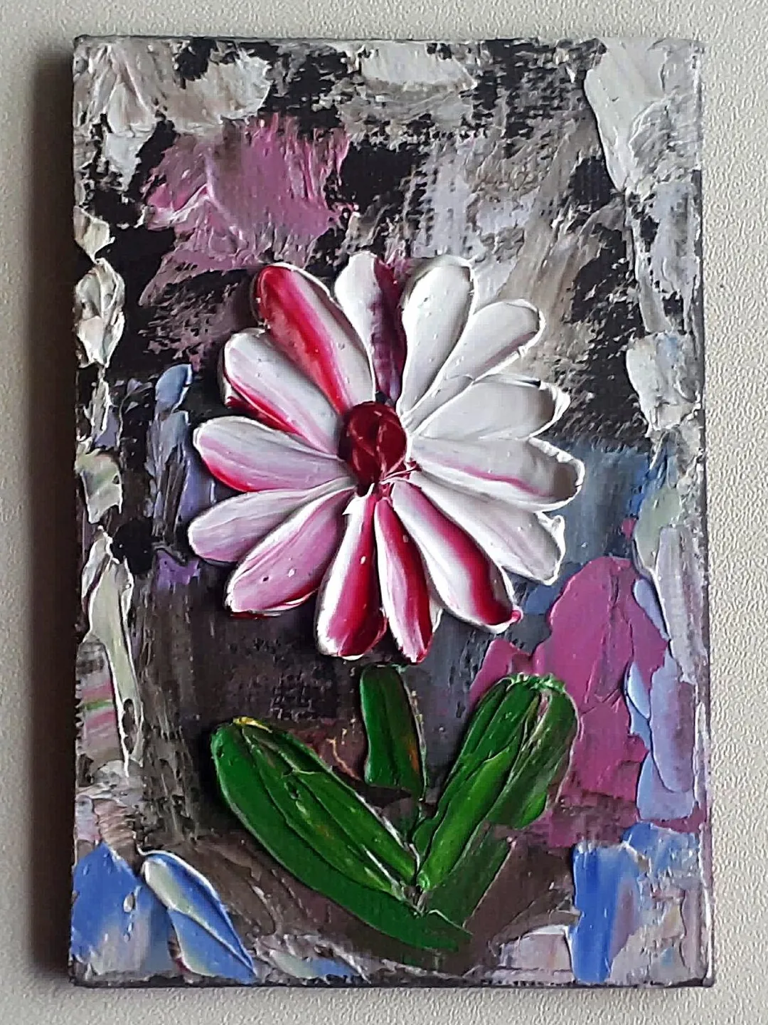ACEO Original Art White Flower, Floral Abstract, Flower Oil Artwork