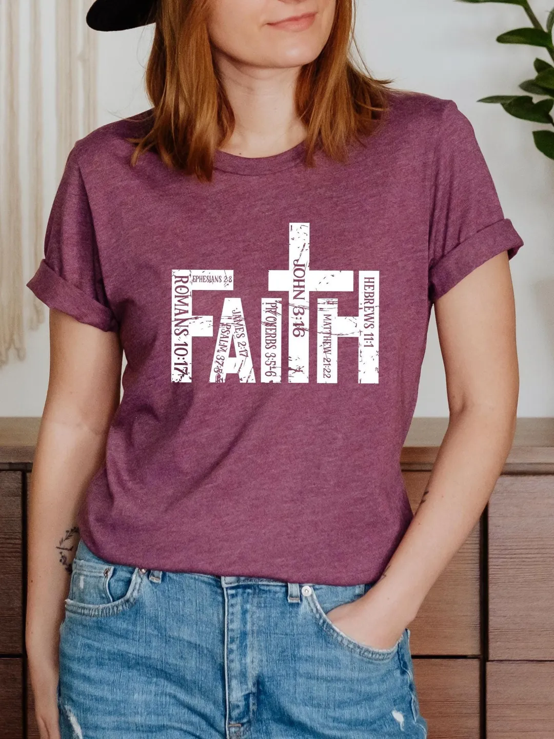 Retro Christian Faith T-Shirt: Bible Verse Cross Graphic Tee