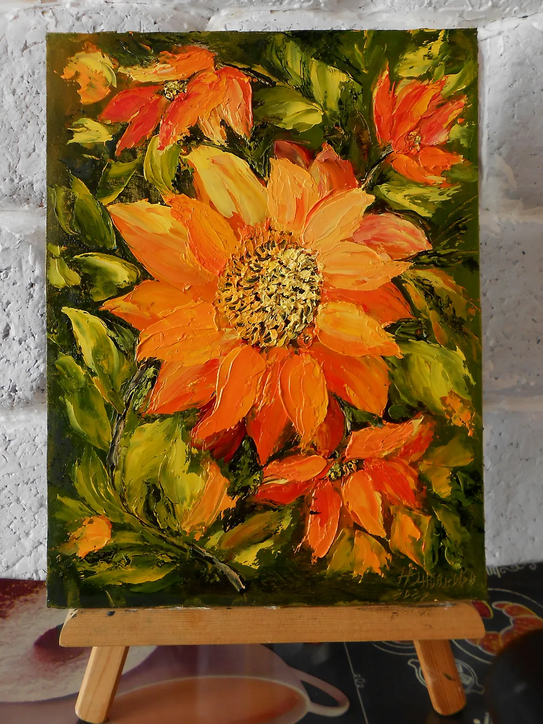 Sunflower painting | Miniature floral oil painting