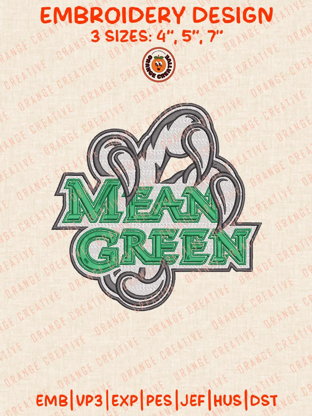 NCAA Mean Green Logo Embroidery Design Files, NCAA Logos Embroidery Designs, NCAA North Texas Mean Green Machine Embroidery Files, 3 Sizes, Custom Sizes, Instant Download