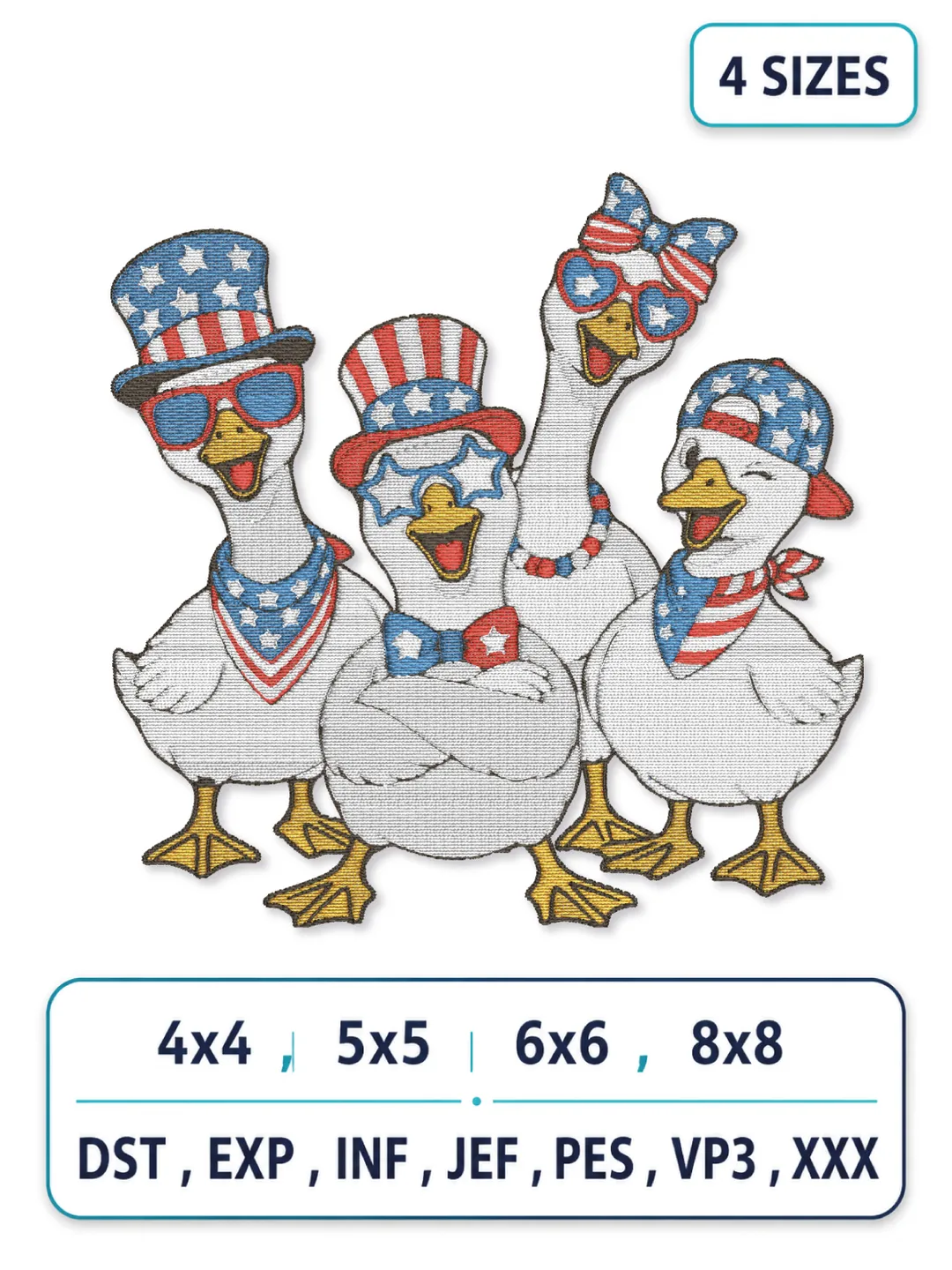 Patriotic Ducks Embroidery Design Bundle – 4th of July Machine Embroidery Files