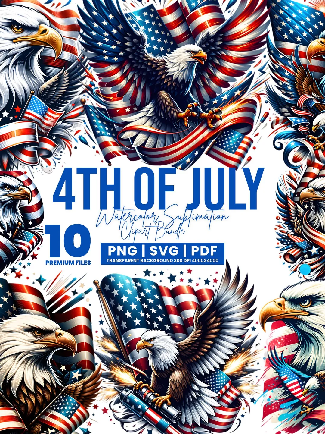 4th of July Patriotic Eagle Clipart Bundle, Independence Day Eagle ...