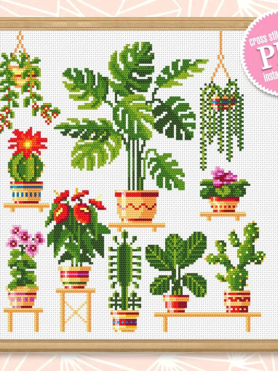 Succulent Cross Stitch Pattern PDF, Plants Embroidery Cross Stitch ...