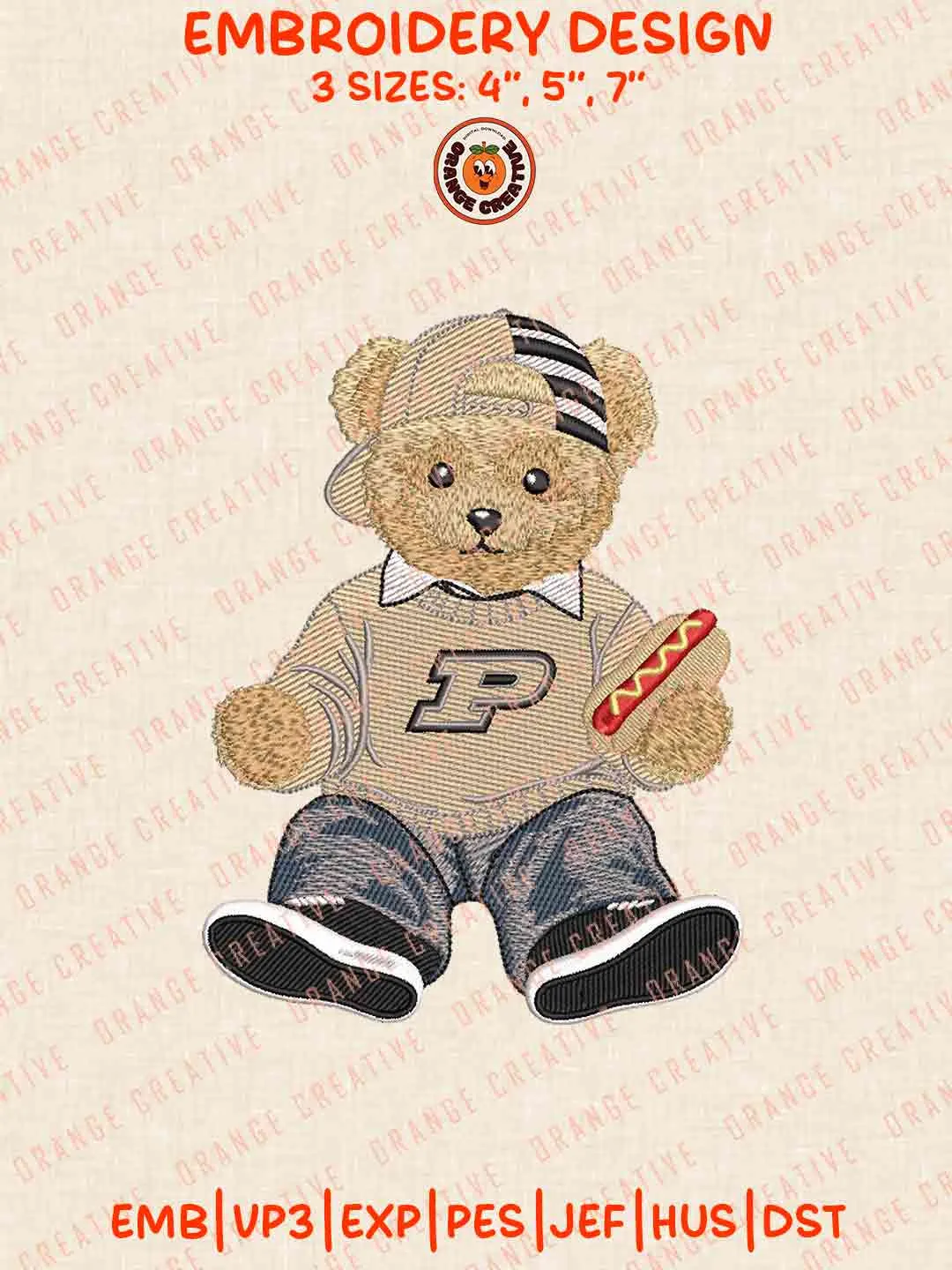 Purdue Boilermaker Teddy Bear Embroidery Design Files, Football Embroidery Designs, Sport Machine Embroidery Files, 3 Sizes, Custom Sizes, Instant Download