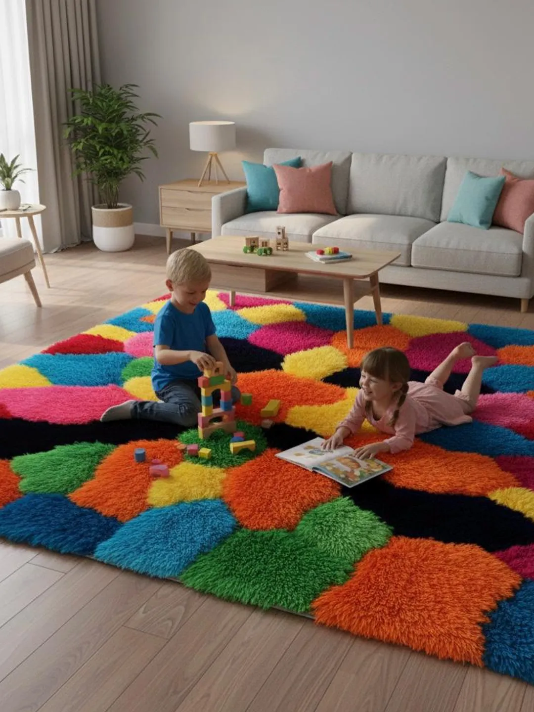 Handmade Tufted Colorful Abstract Fiber Art Tapestry Wool Area Rug