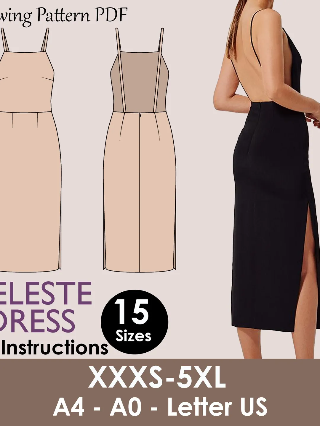 navy blue dress for baby girl Backless Dress PDF Sewing Pattern: Mini & Formal Length Video Tutorial  Beginner Friendly main image 1