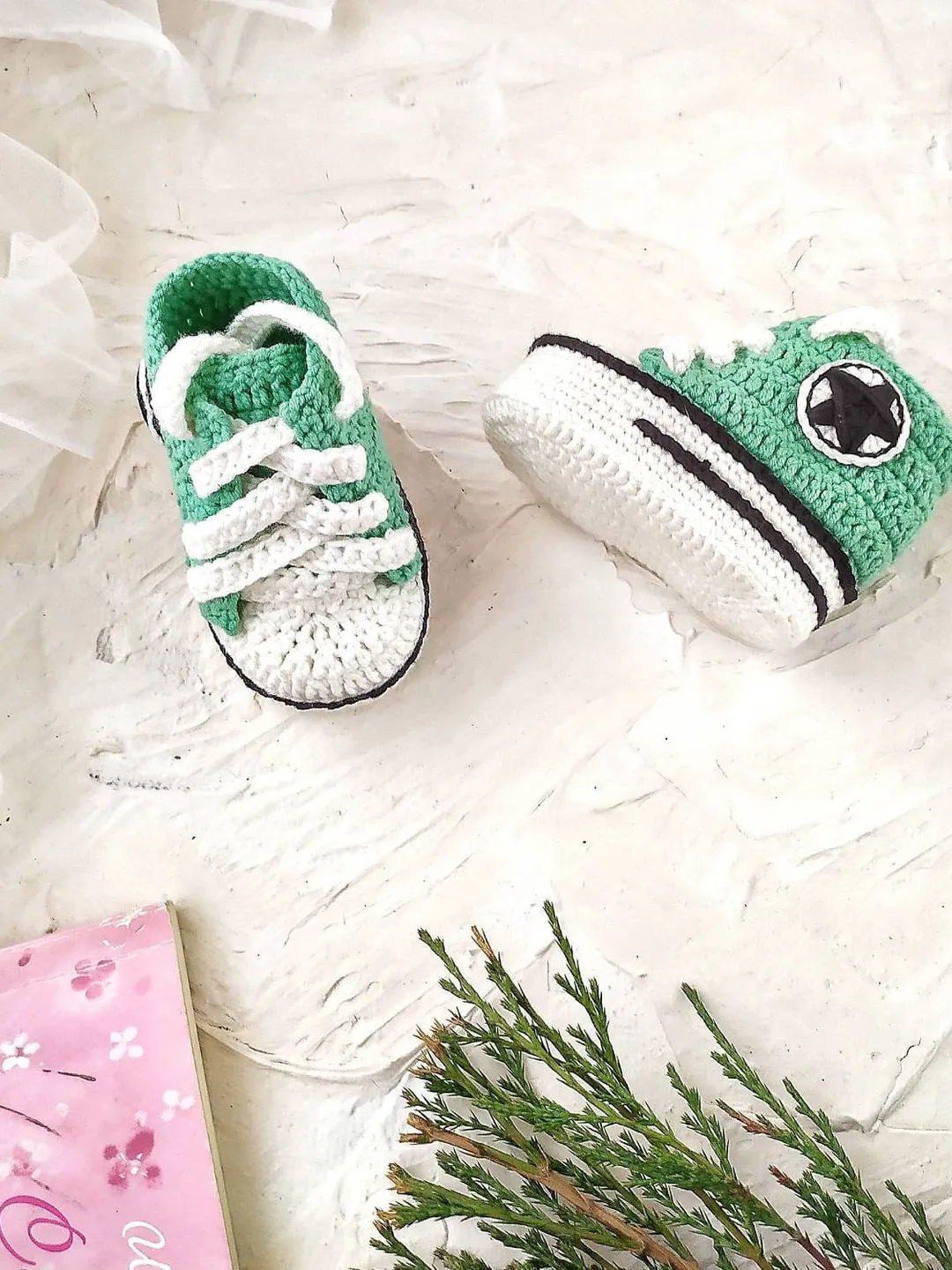 READY TO SHIP 0-3 months Mint Crochet Baby Converse Booties Newborn gift New mom box