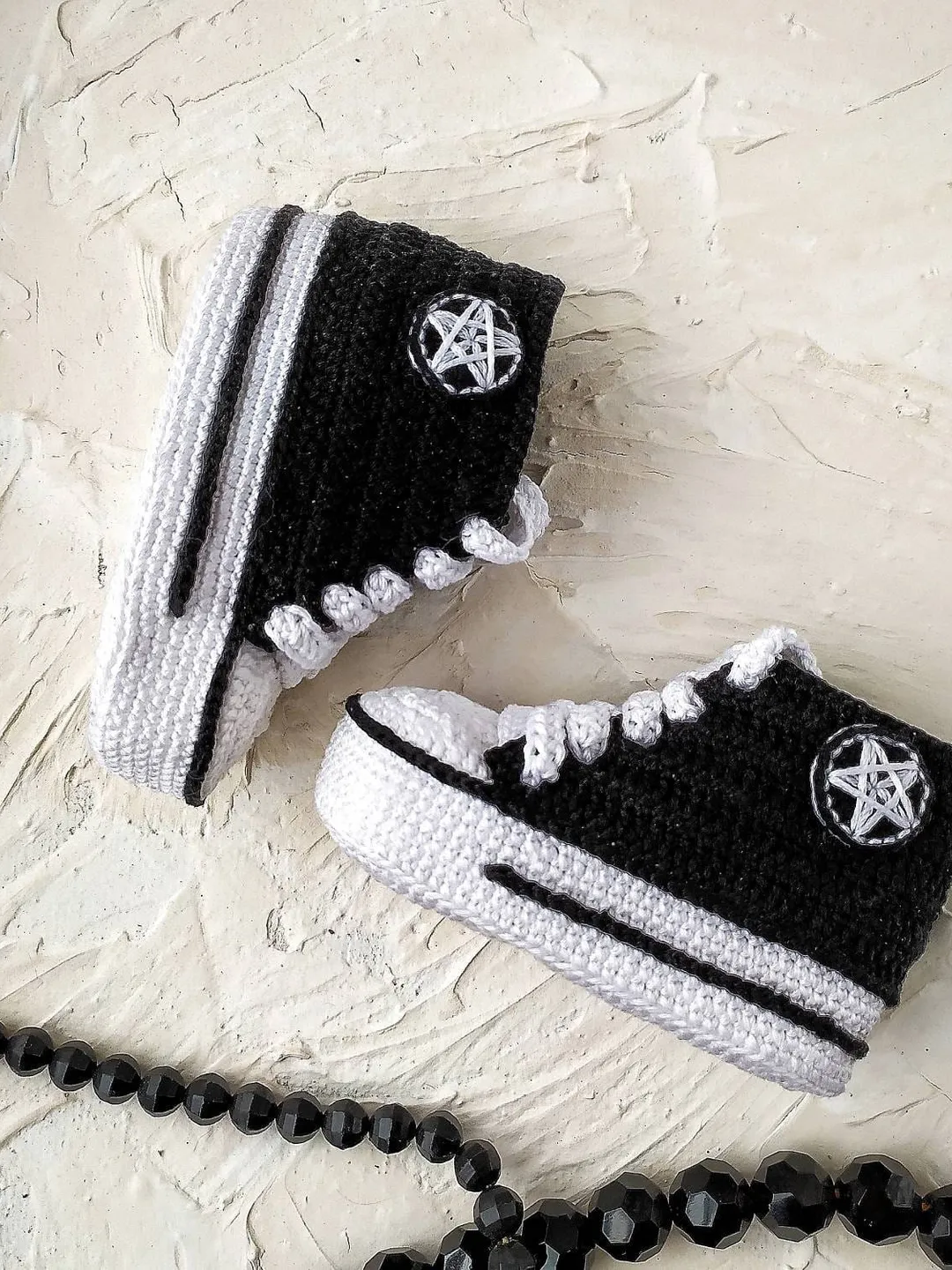 Black crochet Converse Baby booties Newborn sneakers Mommy gift box