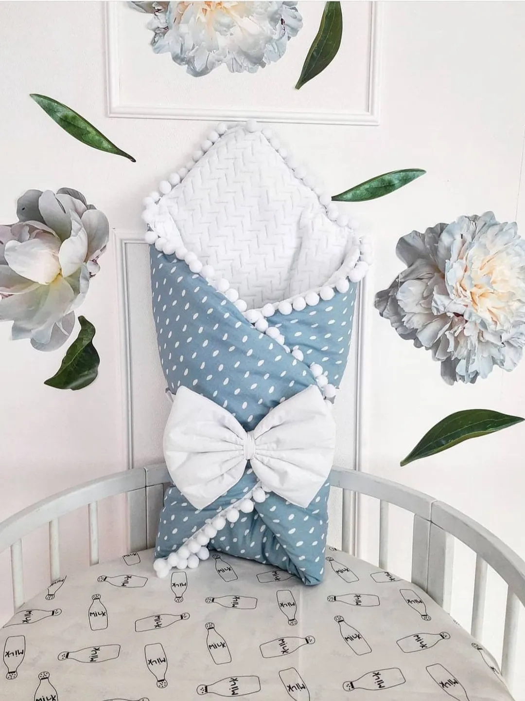 Blue Envelope-Blanket with Bow, Baby Boy Blanket, Baby Sleep Bag, Baby Shower Gift, Luxury Crib bedding, envelope transformer for newborns