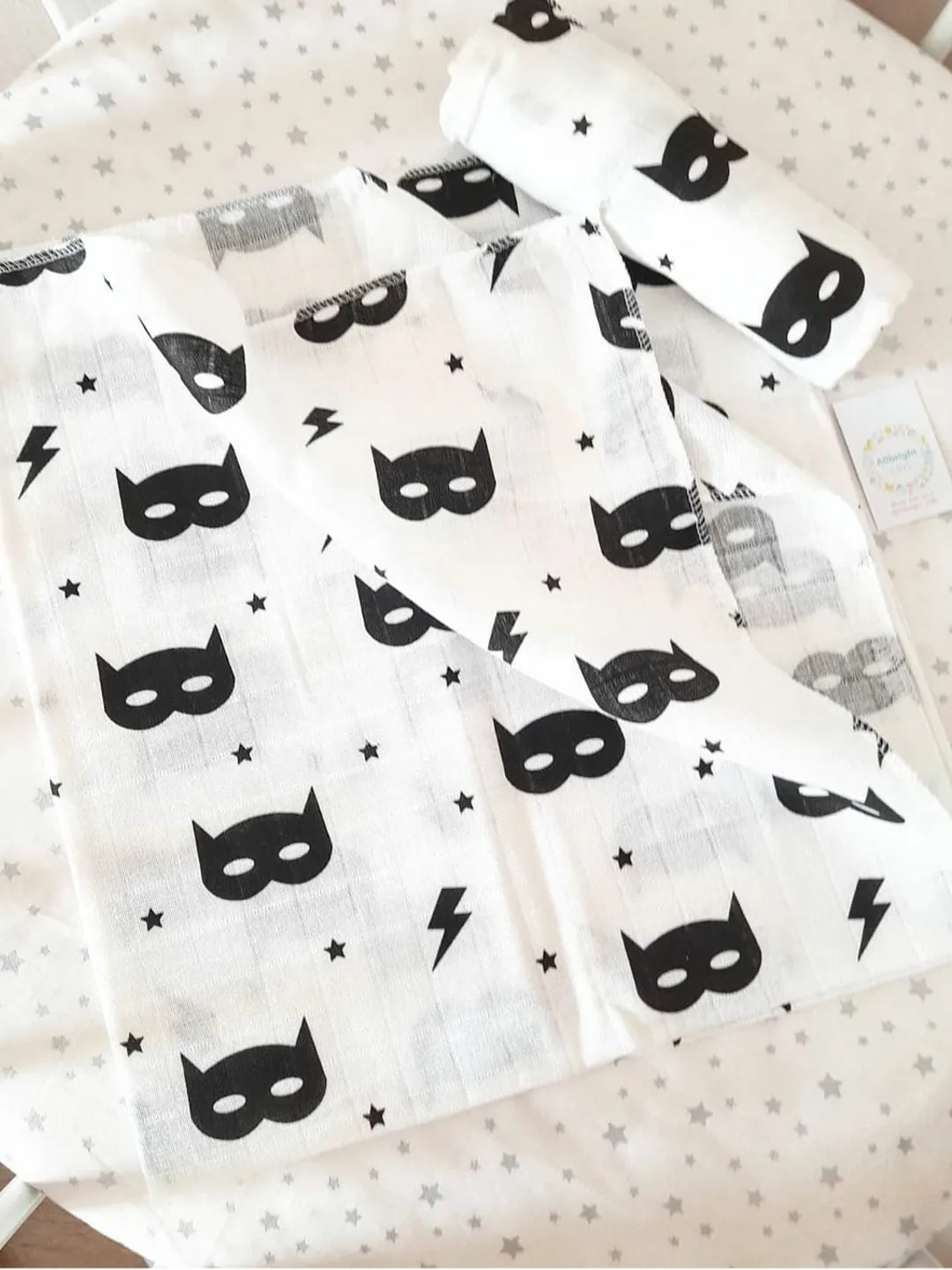 Organic muslin swaddle Superhero print diapers in large 80x80 cm, burp cloth,  swaddle blanket. Baby muslin, muslin, organic muslin.