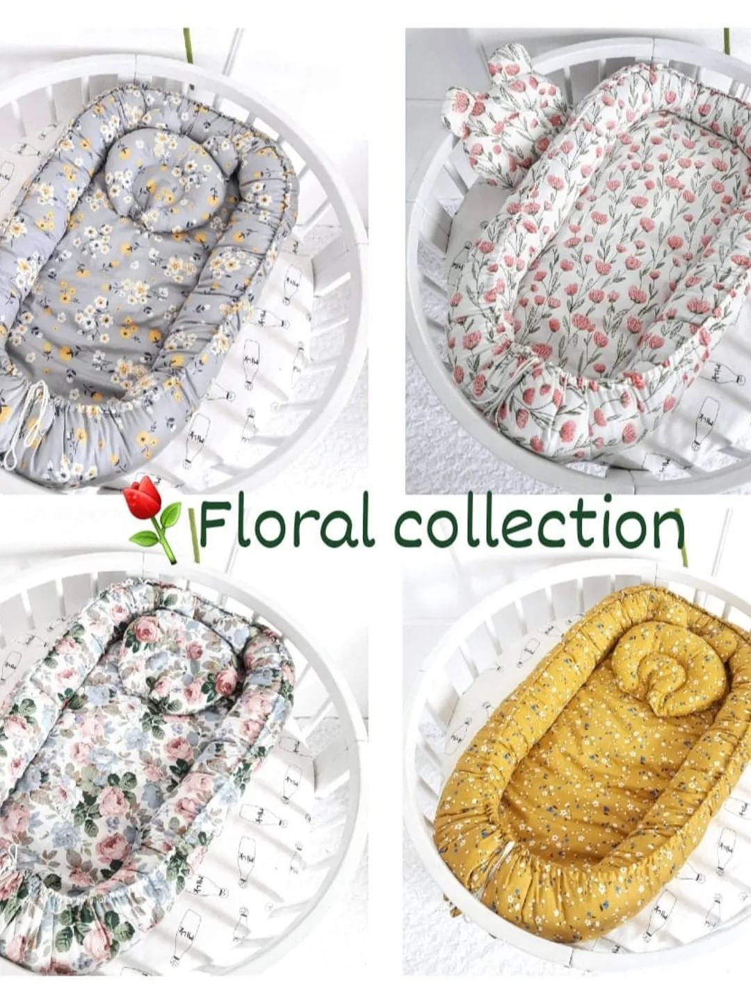 Baby nest newborn -  toddler, floral,  double sided baby nest, baby positioner + Pillow as a gift!!!