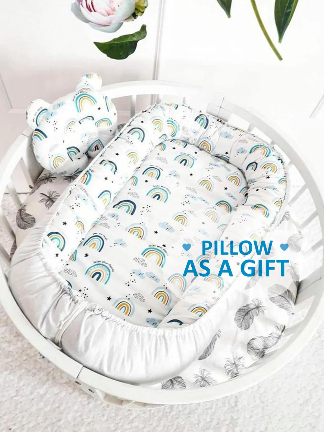 White Baby nest, Pillow as a gift, ready to ship,  double sided newborn baby nest, baby positioner, Cosleeper,  Lounger Pillow, Baby Nest