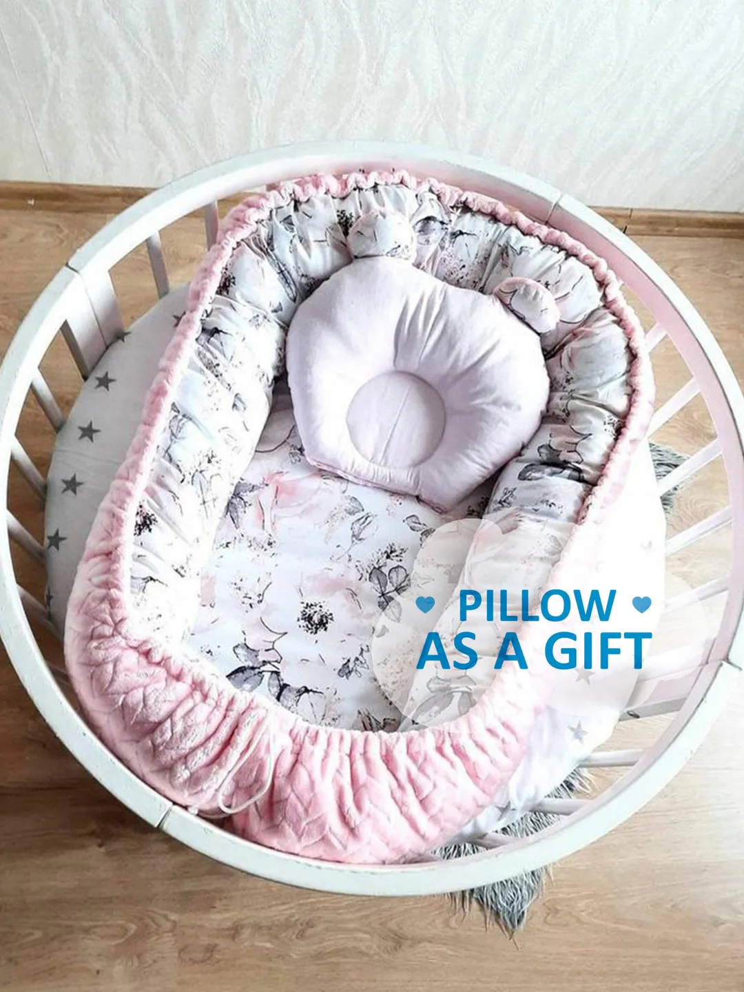 Pillow as a gift! Baby nest newborn -  toddler, ready to ship,  double sided minky baby nest, baby positioner + Pillow as a gift!!!