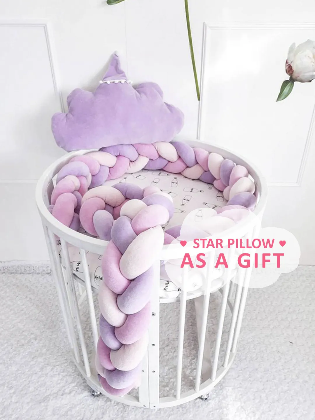 Crib bedding, double braided, cot bumper, kids room decor, crib bumper pads, crib bumper for girl, cot bumper pads, protector for cot