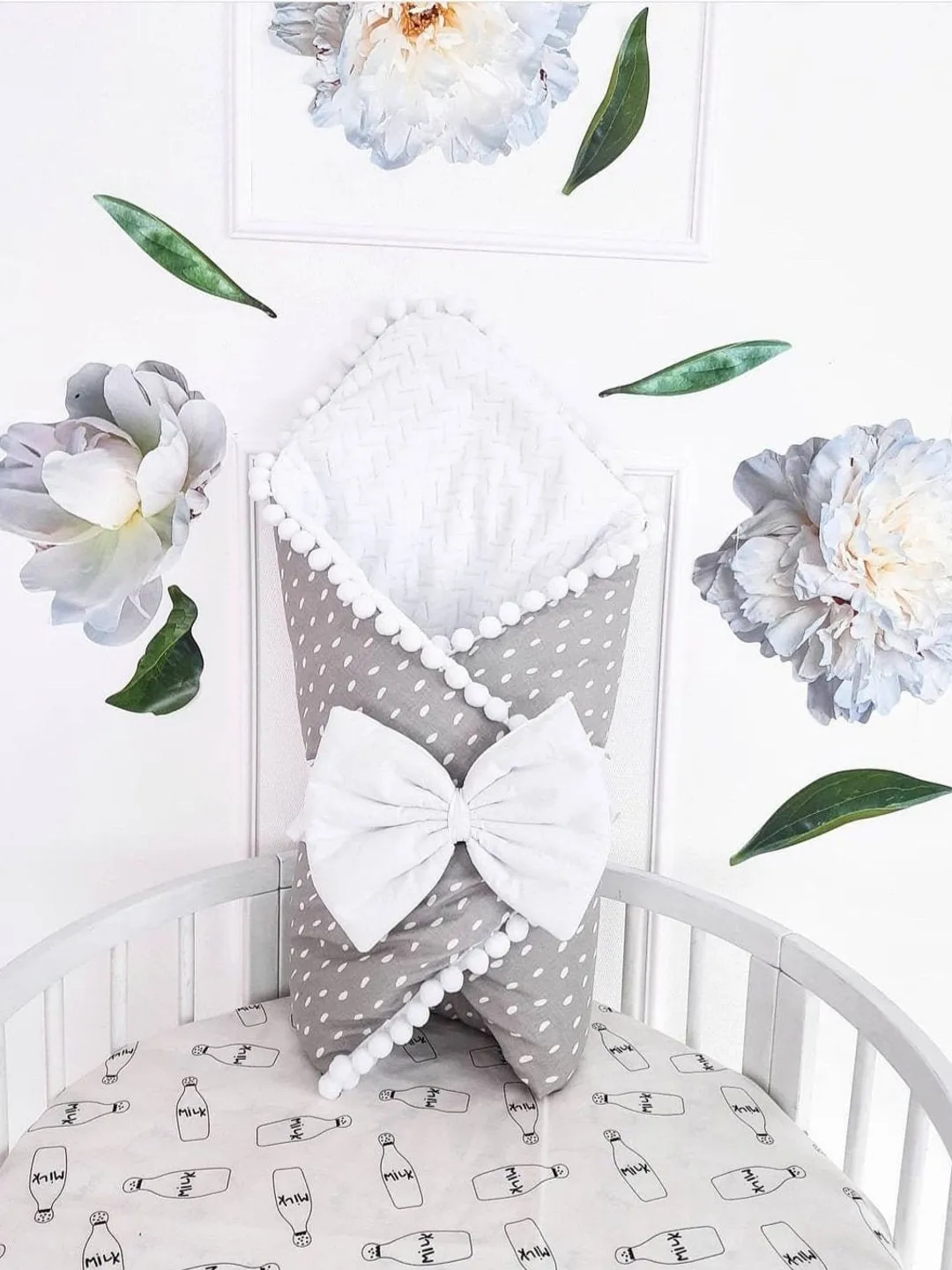 Bow blanket, Newborn wrap blanket, Gray blanket coming home, Blanket envelope, Girl wrap blanket white, Baby Girl Blanket, Baby Boy Blanket