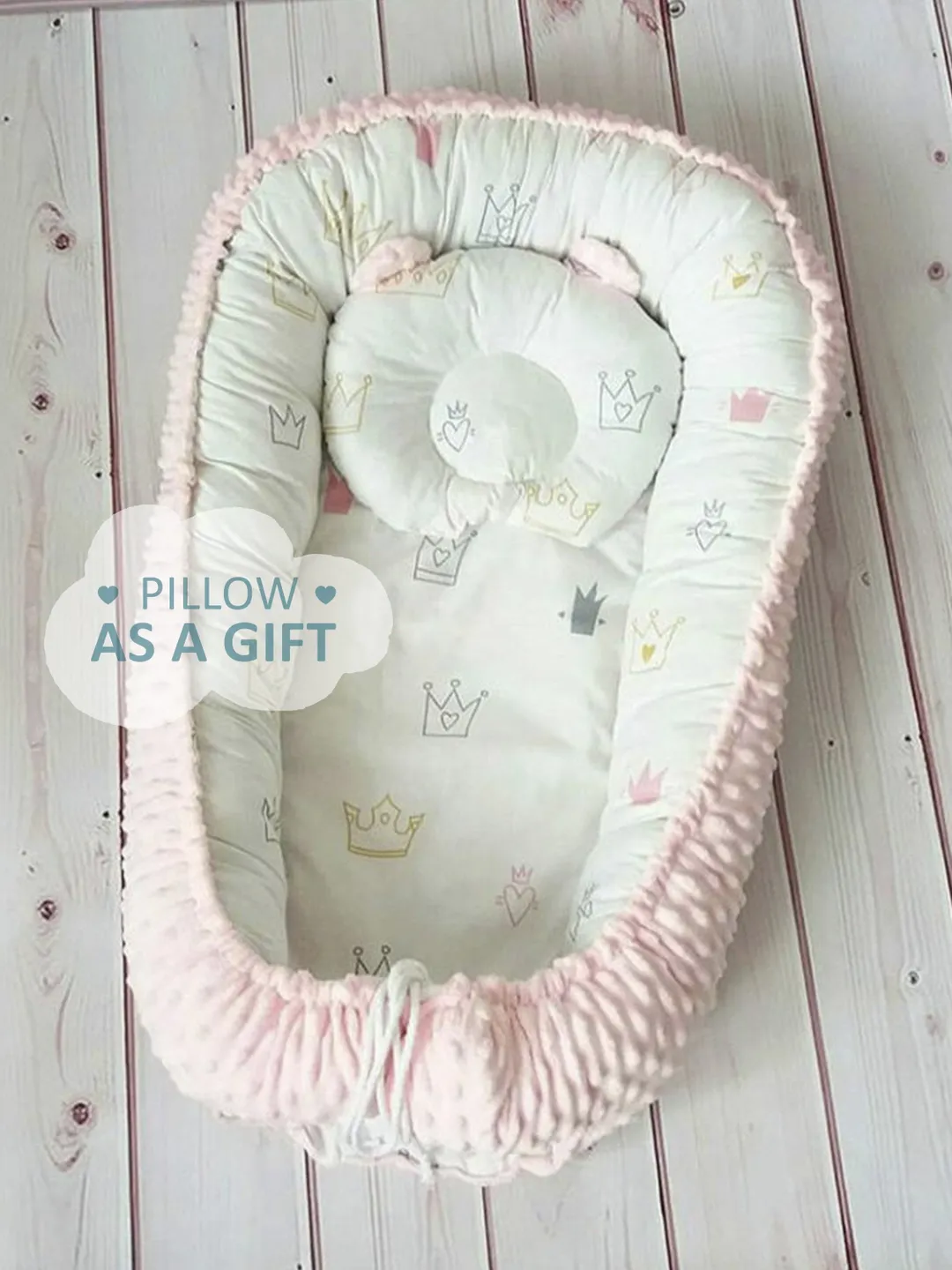 Pillow as a gift! Baby nest newborn -  toddler, ready to ship,  double sided minky baby nest, baby positioner + Pillow as a gift!!!