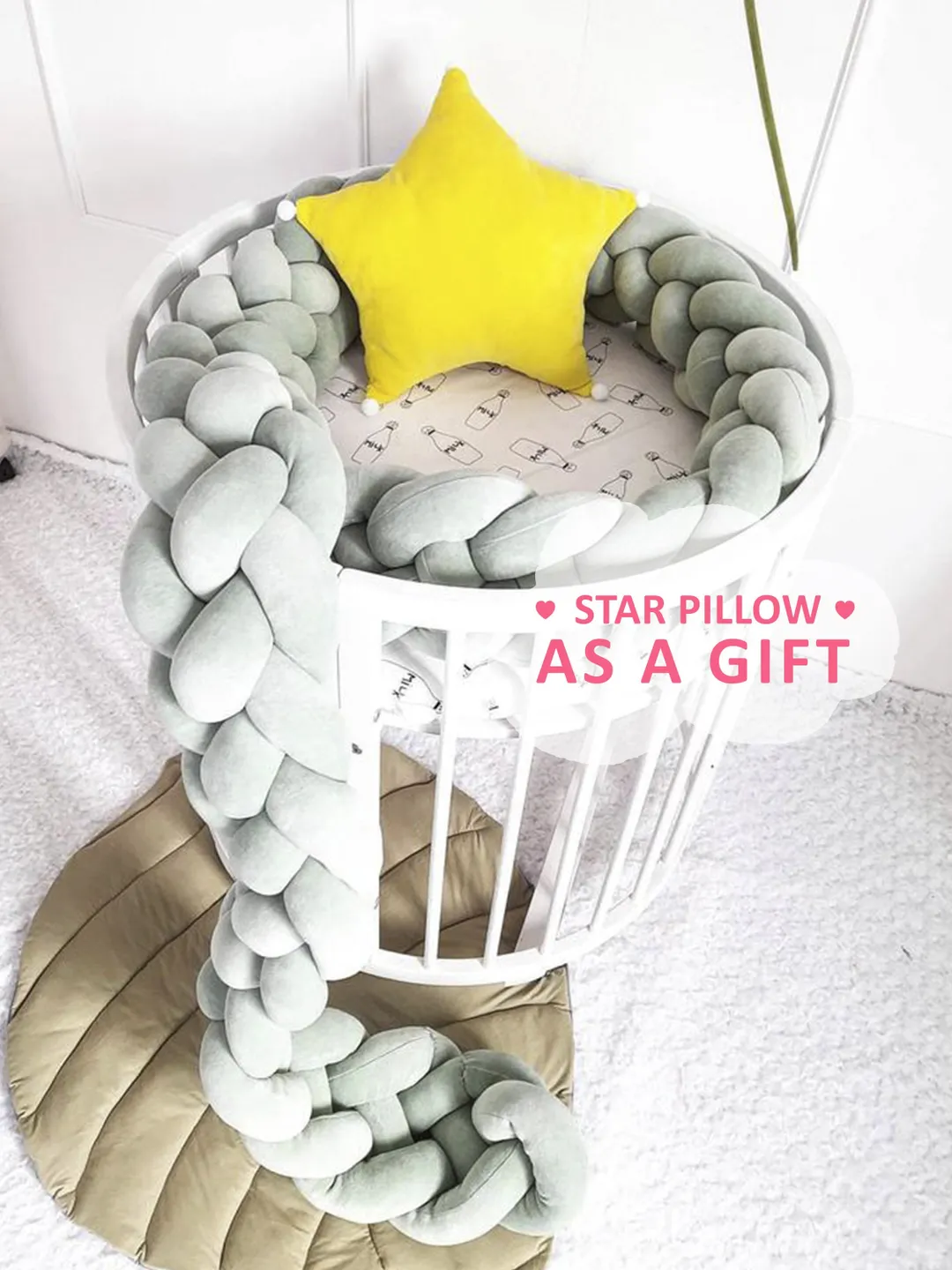 Braided crib bumper, Bumper Pad, Crib Bedding, Crib Sheets, Baby Bedding, Baby Shower Gift, Nursery decor Boho, Toddler bed pad, protector