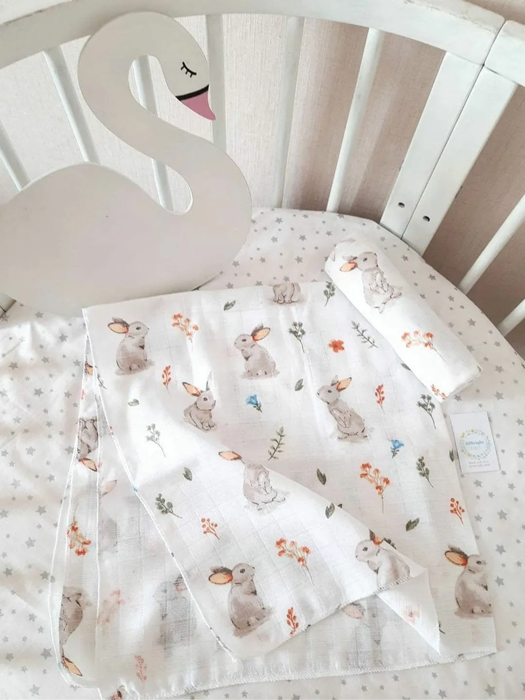 White organic bunny muslin swaddle diapers in large 80x80 cm, burp cloth, Baby muslin, cotton muslin fabric,muslin cloth,organic muslin baby