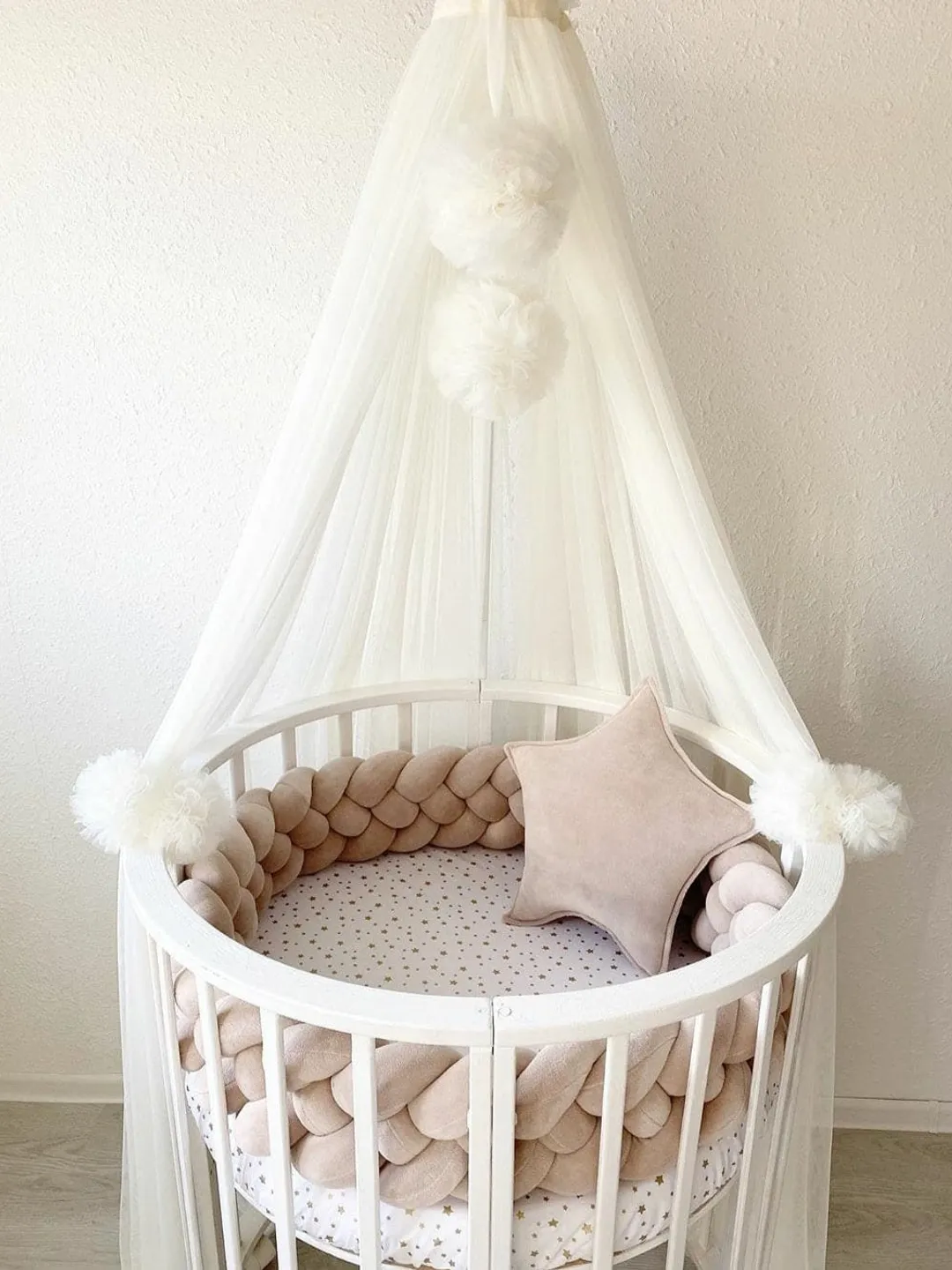 Bed tulle canopy for nursery / Kids hanging tent for bedroom / Princess playhouse / Pom Pom canopy