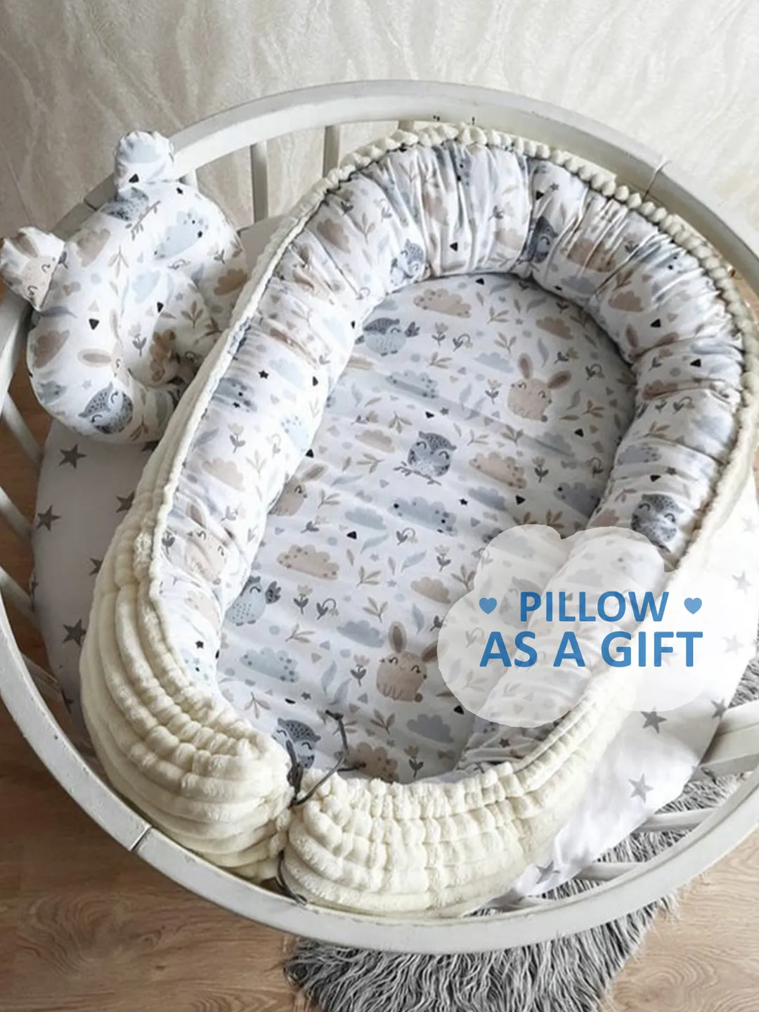 Pillow as a gift! Baby nest newborn -  toddler, ready to ship,  double sided minky baby nest, baby positioner + Pillow as a gift!!!