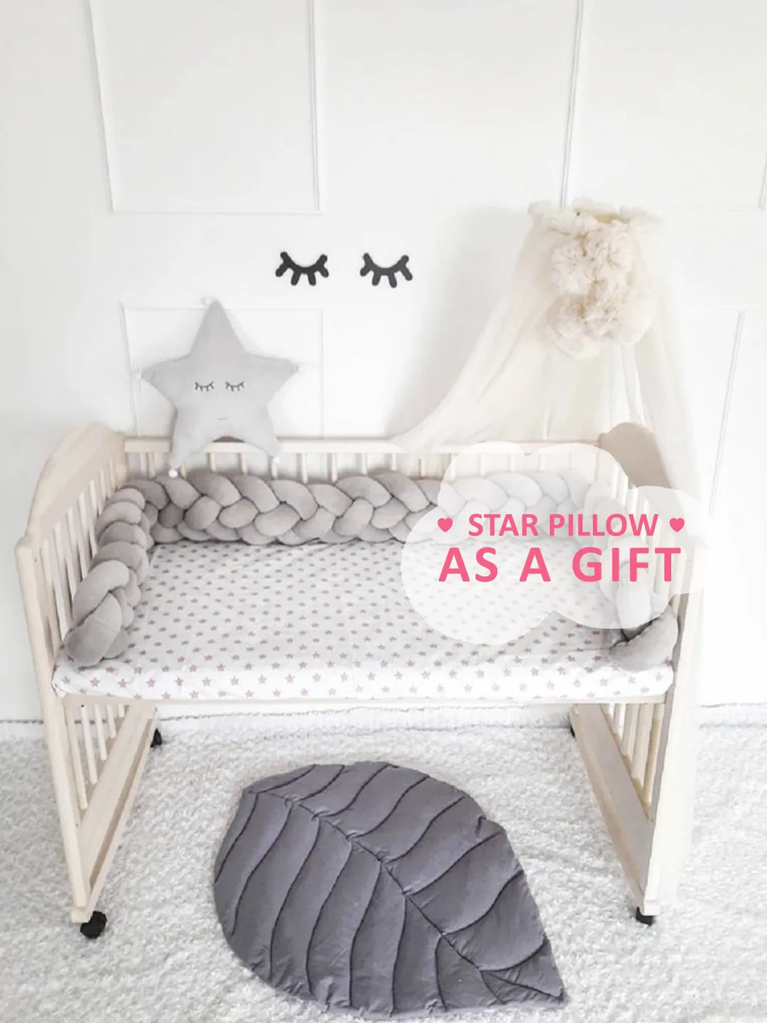 Braided Crib, Bumper braid, Cot bumper, Nursery decor Boho, nursery decor, cradle bedding, protector for cot, Cot bumper pads