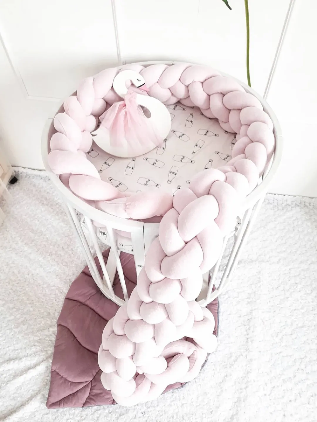 Pink Braided Crib Bumper, Baby Crib Bumper, toddler bed bumper, crib for girl, soft gift for babyshower, plush decor for nursery