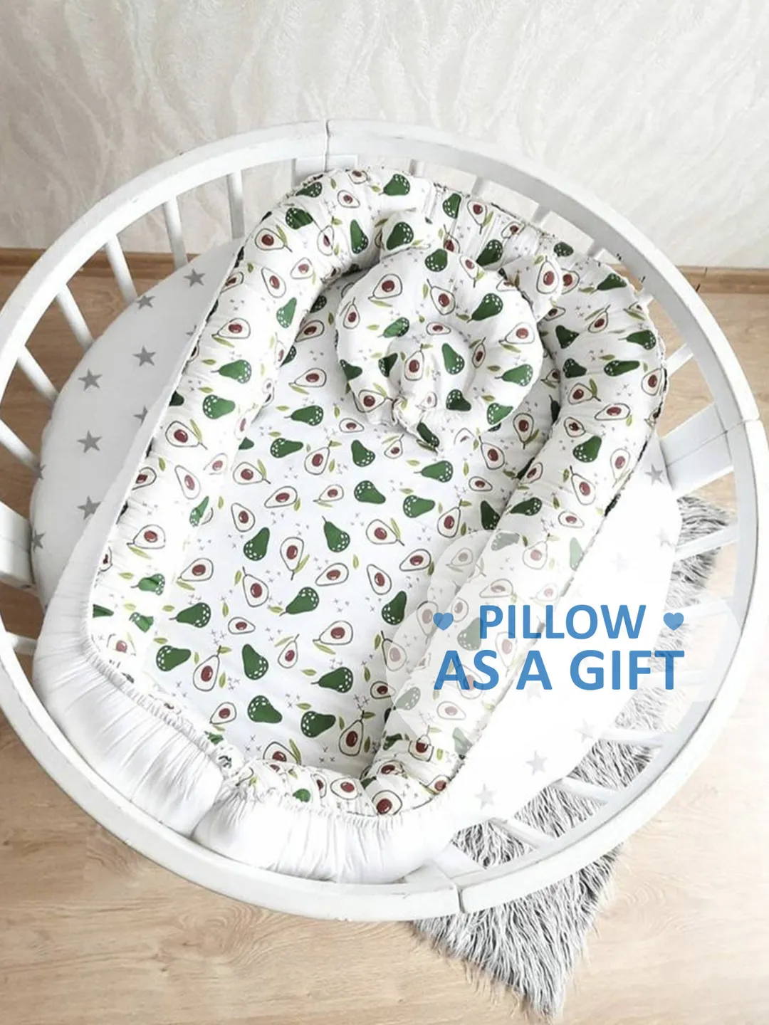 Pillow as a gift! Avocado Baby nest newborn -  toddler, ready to ship,  double sided baby nest, baby positioner + Pillow as a gift!!!
