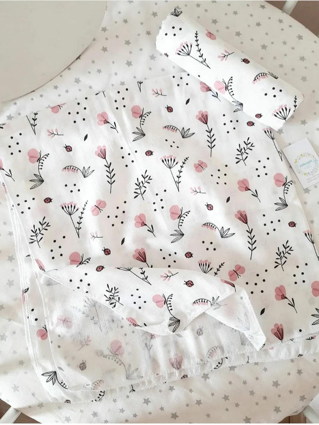 White organic floral swaddle, muslin swaddle diapers, burp cloth, swaddle blanket. Baby muslin, muslin, organic muslin, Organic Swaddle