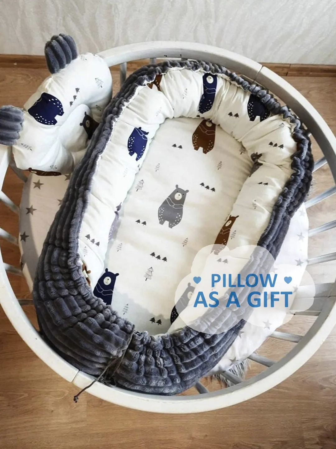 Pillow as a gift! Baby nest newborn -  toddler, baby lounger, double sided minky baby nest, baby positioner + Pillow as a gift!!!
