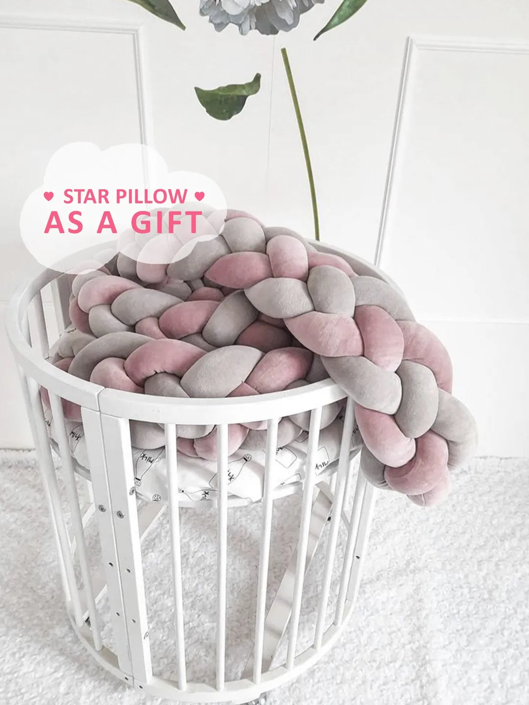 Crib Bumper, Decorative Pillow, Bolster, Crib Bedding, knotted baby bumper, mixed baby bumper, cot bumper pads,nursery decor,lavander bumper