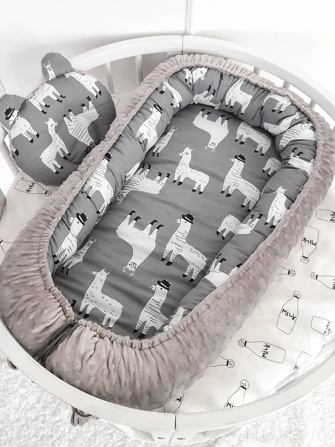 Baby nest newborn -  toddler, Lama baby lounger, double sided minky baby nest, baby positioner + Pillow as a gift!!!