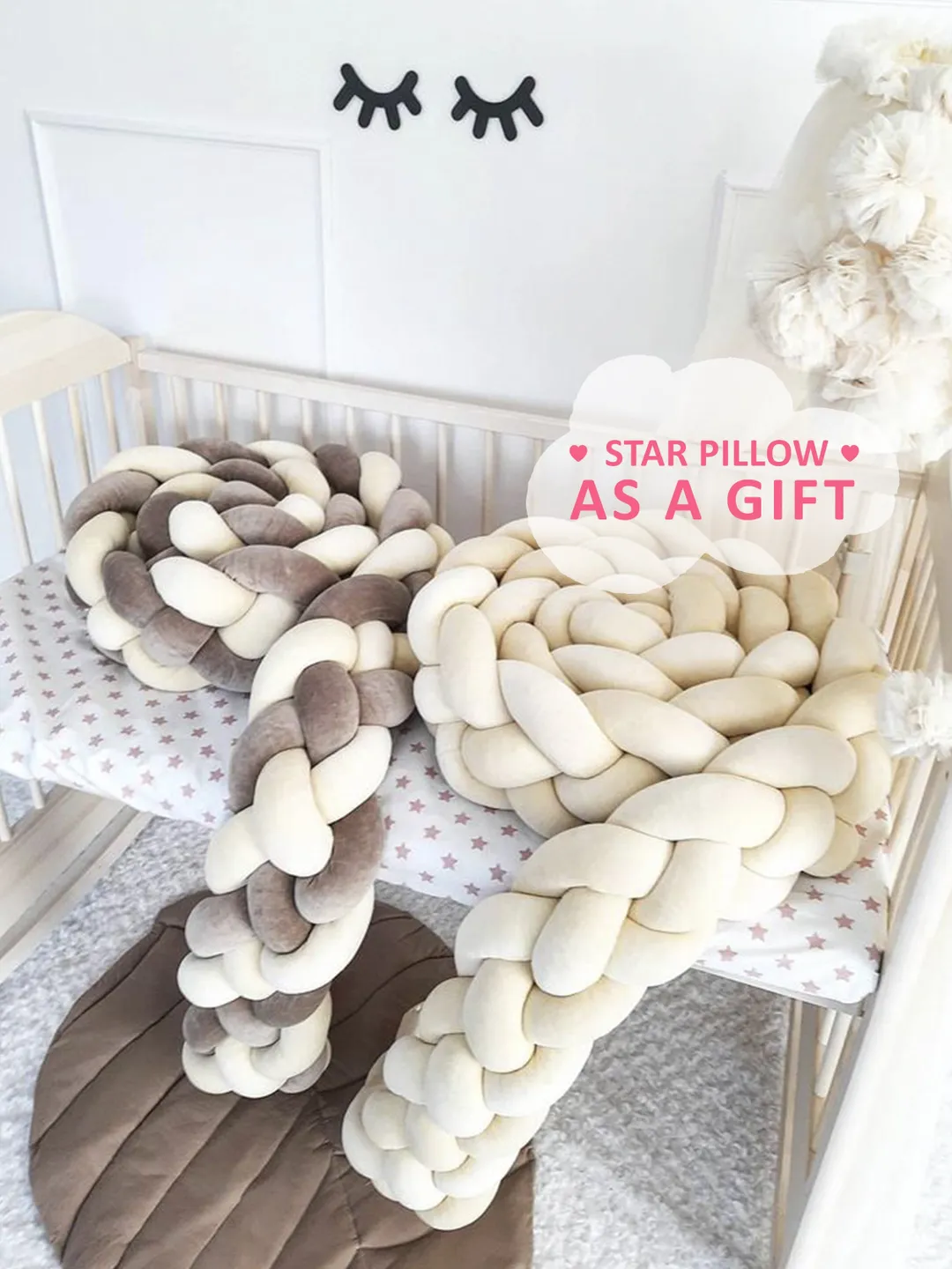 Cot bumper, Braided Crib, bumper Cot bedding, Knot Cushion, Decorative Pillow, Bolster, Crib Bedding, Crib Sheets, Baby Bedding, Baby Shower