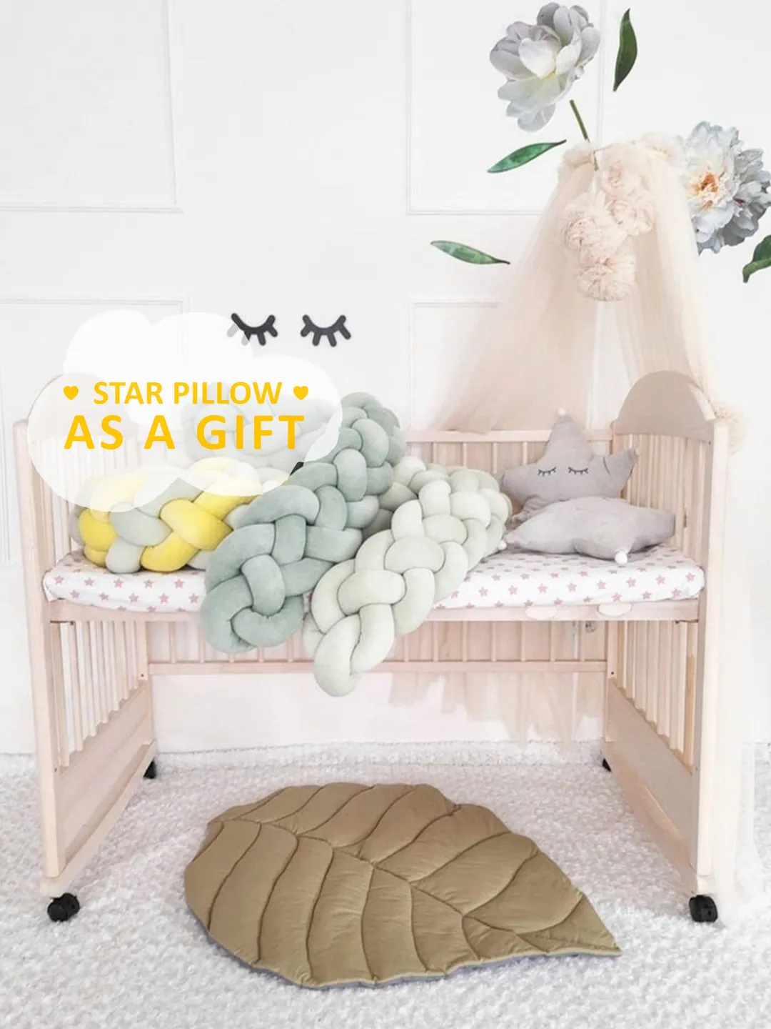 Braided Crib Bumper, Knot Cushion, Toddler Bed Bumper, Crib Bedding, Crib Sheets, Baby Bedding,Bolster, Nursery decor, Kids pillow