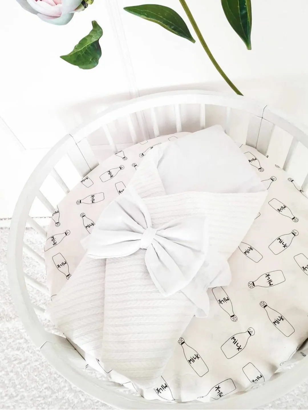 Minky Baby Blanket + Bow - White Baby Blanket - Girls Crib Blanket - Boys blanket Nursery Decor - Swan Minky Blanket - Green Blanket