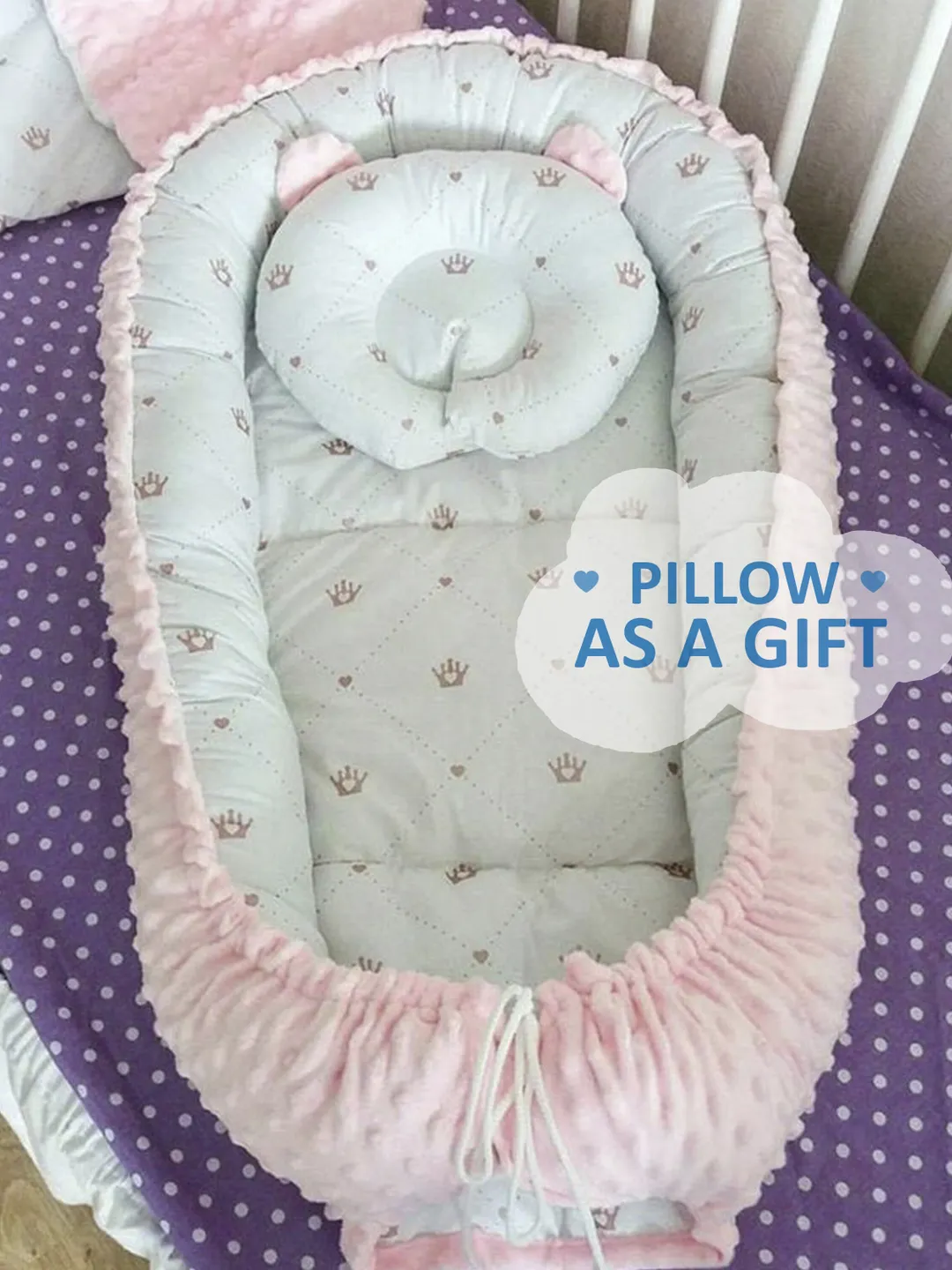 Baby nest newborn, ready to ship, double sided minky baby nest, sleep bed, cot, snuggle nest, newborn babynest + Pillow as a gift!!!